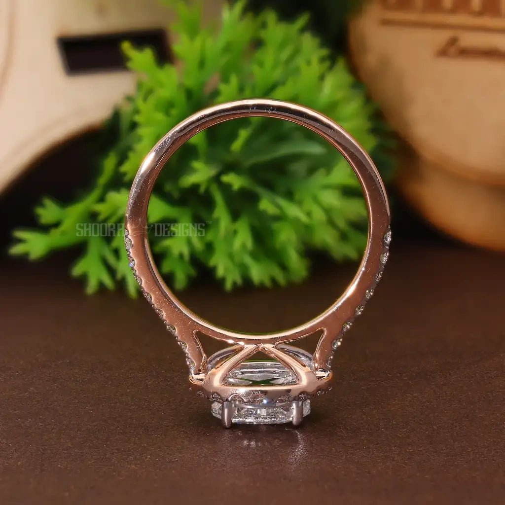 Pie - Cut Round Halo Pave Engagement Ring 14k Solid Gold, Round Cut Natural Diamonds, Handmade Bridal Jewelry, Anniversary Gift for Wife - Shoora Designs