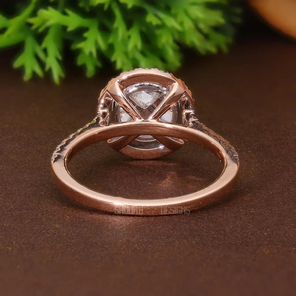 Pie - Cut Round Halo Pave Engagement Ring 14k Solid Gold, Round Cut Natural Diamonds, Handmade Bridal Jewelry, Anniversary Gift for Wife - Shoora Designs