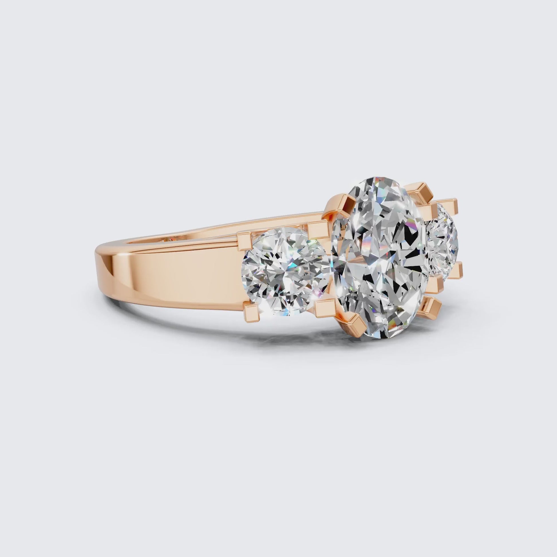 Oval/Round Cut Three Stone Lab Grown Diamond Engagement Ring in 14K Yellow Gold, Propose Ring, Handmade Jewelry