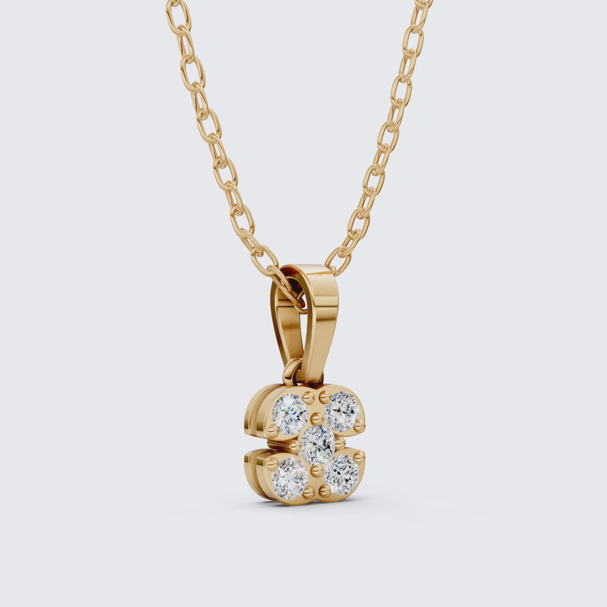 Minimalist Five-Stone Round Diamond Clover Cushion Cluster Pendant in Lab Diamond-14k Solid Gold, Everyday Jewelry, Wedding Gift for Women