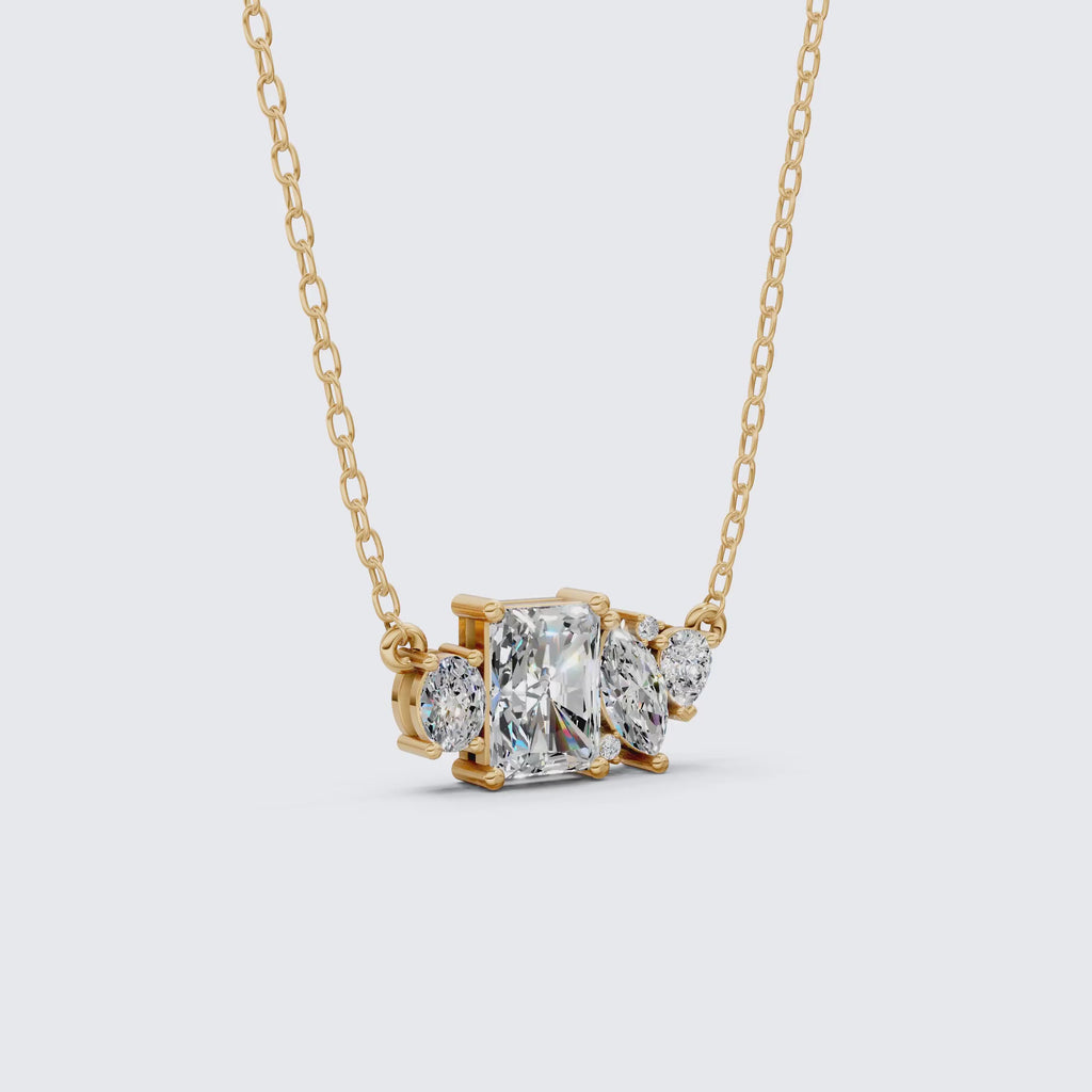 Radiant Cut Modern Cluster with Mixed Stone Cluster Wedding Pendant in Lab Grown Diamond-14k Solid Gold, Birthday Gift for Women, Handmade Jewelry