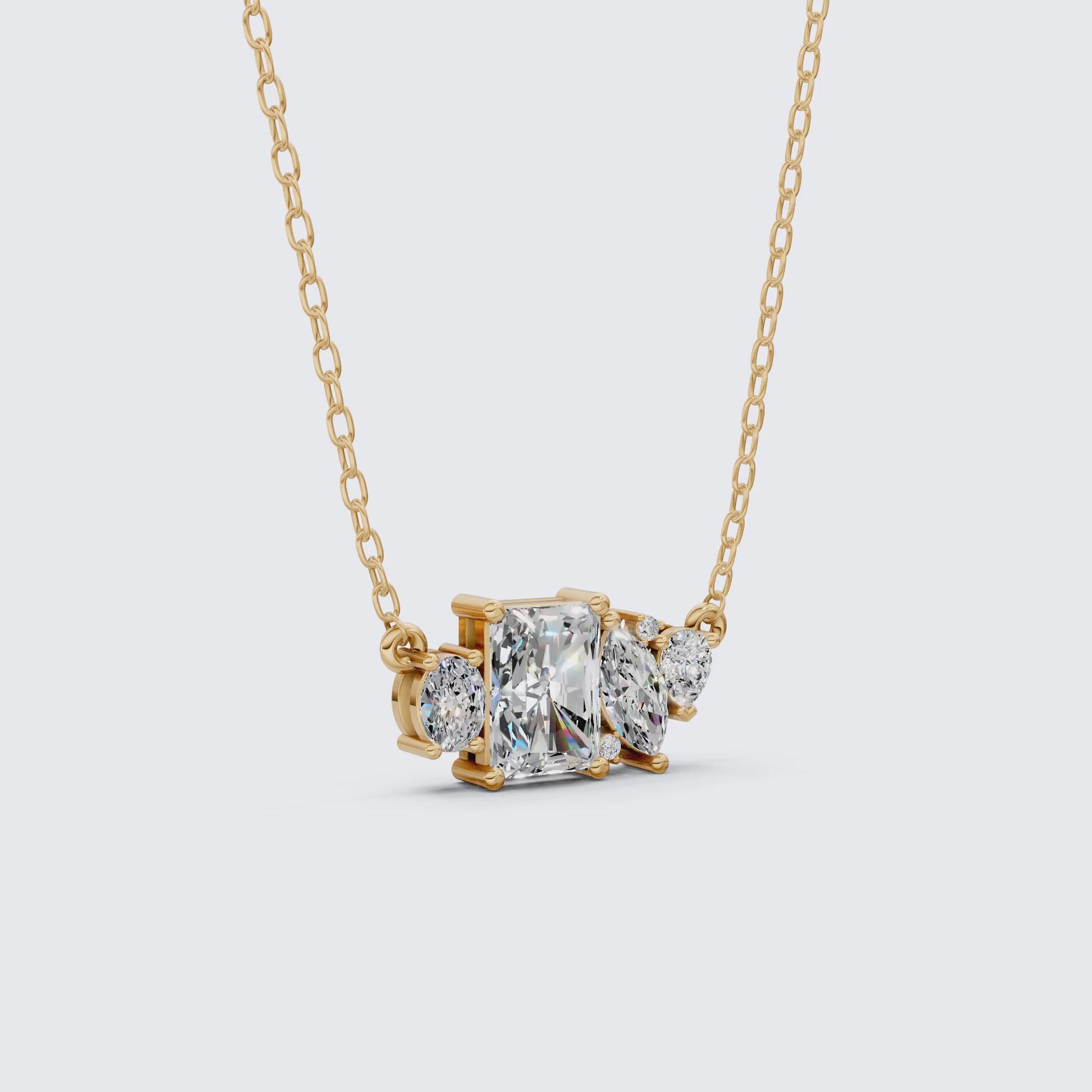 Radiant Cut Modern Cluster with Mixed Stone Cluster Wedding Pendant in Lab Grown Diamond-14k Solid Gold, Birthday Gift for Women, Handmade Jewelry