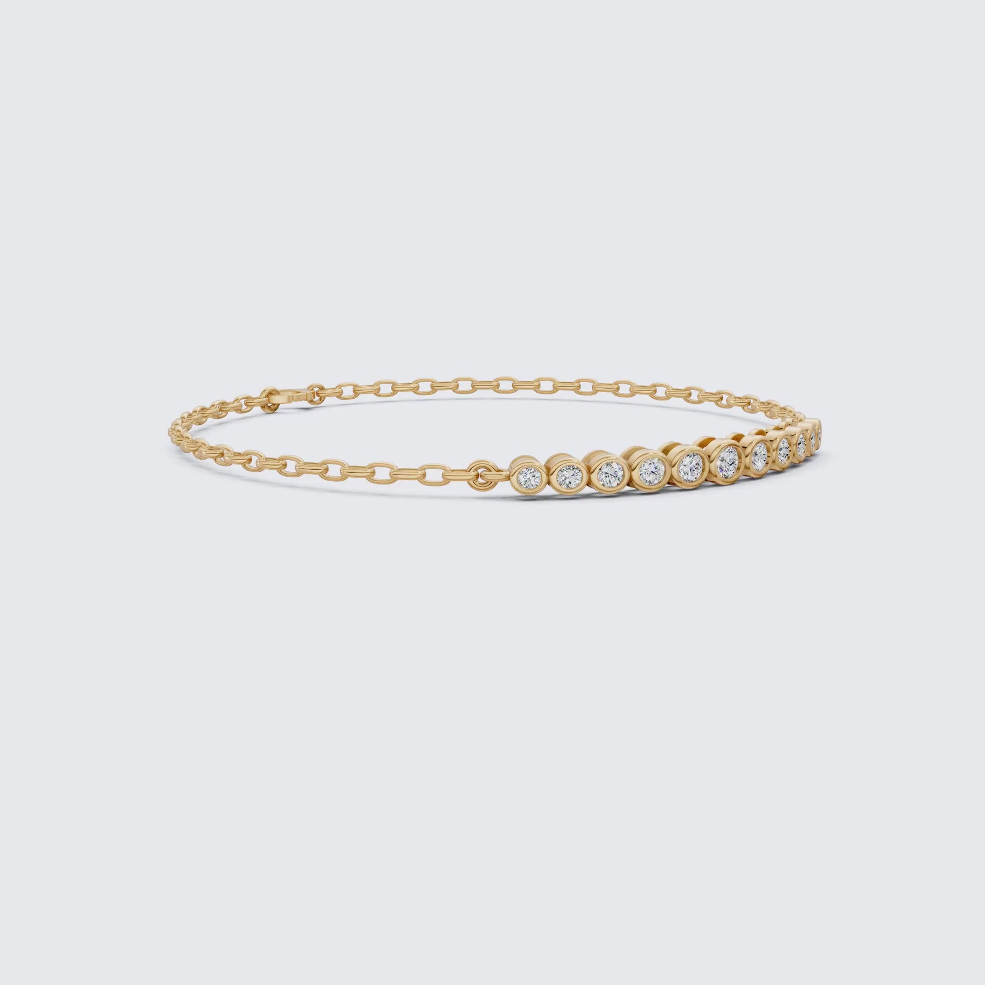 Graduated Round Bezel Set Diamond Chain Bracelet in Lab Grown Diamond - 14k Solid Gold, Everyday Luxury Jewelry, Handmade Jewelry