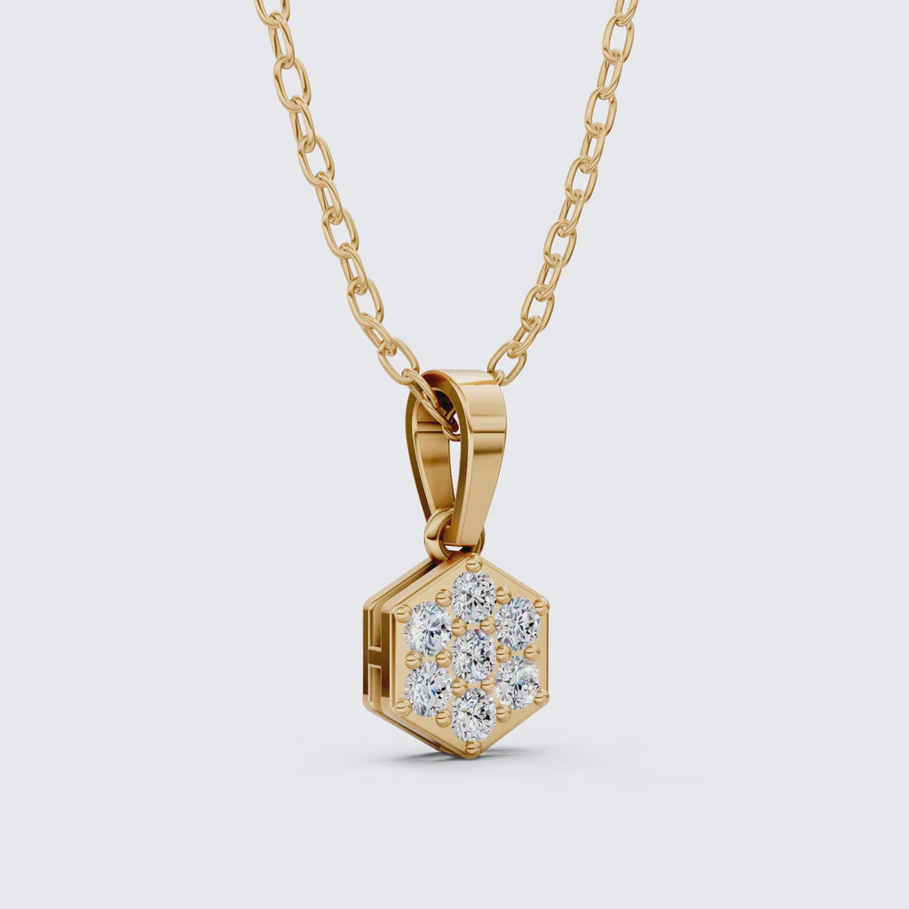 Contemporary Hexagon Seven-Stone Cluster Pendant in Lab Diamond 14k Solid Gold, Anniversary Gift For Her, Everyday Jewelry