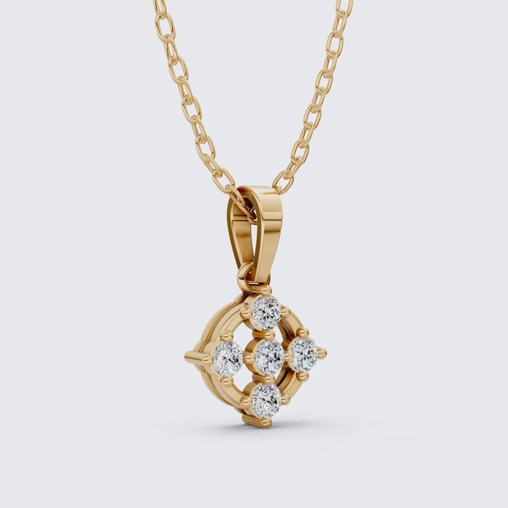 Stylish 5-Stone Diamond Cluster Pendant in Lab Diamond 14K Solid Gold, Anniversary Gift for Women, Daily Wear Pendant