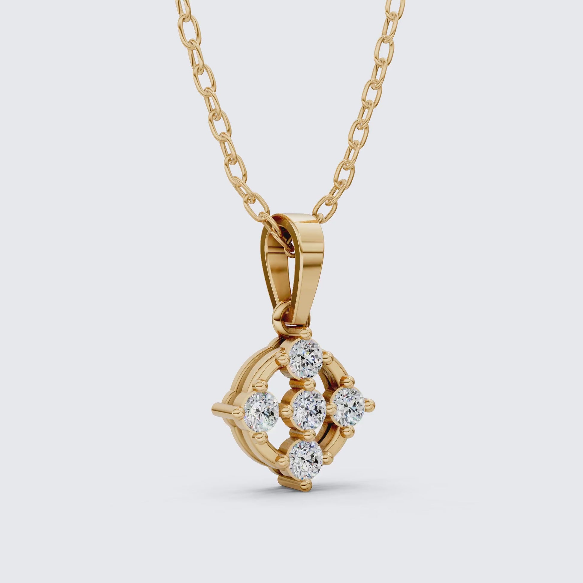 Stylish 5-Stone Diamond Cluster Pendant in Lab Diamond 14K Solid Gold, Anniversary Gift for Women, Daily Wear Pendant