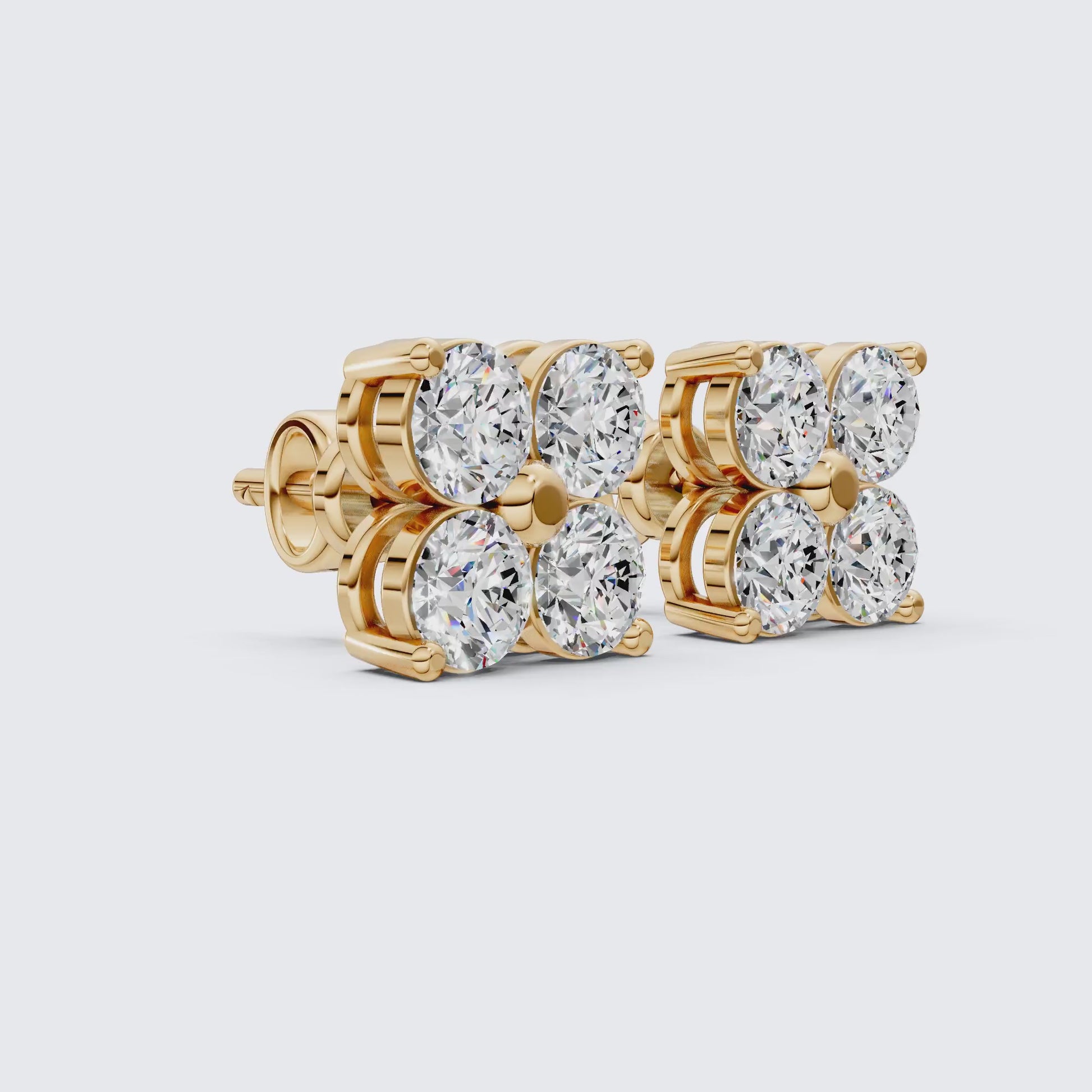 Minimalist Four Stone Floral Cluster Studs Earrings in Lab Diamond-14k Solid Gold, Handmade Bridal Jewelry, Gift For Her