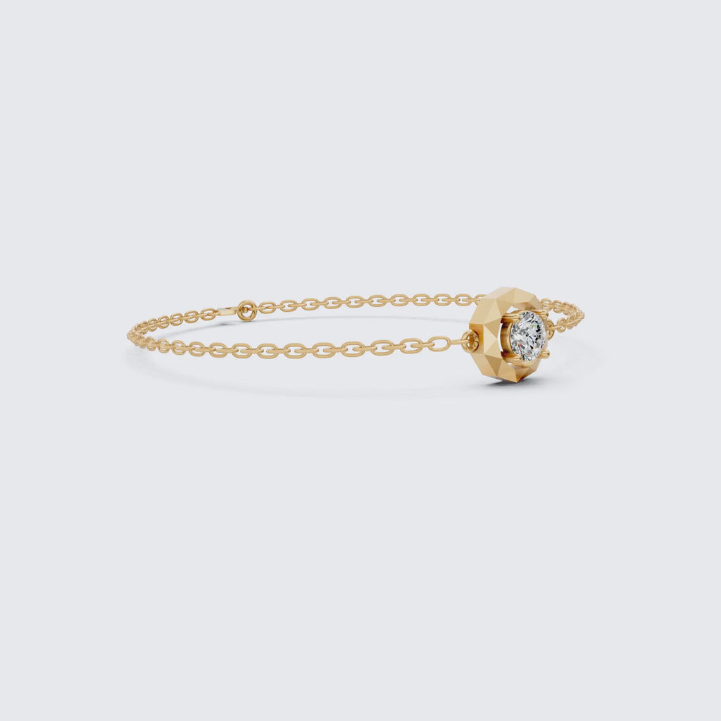 Classic Octagon Shaped Bezel Setting Solitaire Chain Bracelet in 14k Solid Gold, 0.30 CT Round Cut Lab Grown Diamond, Anniversary Gift For Women, Everyday Bracelet