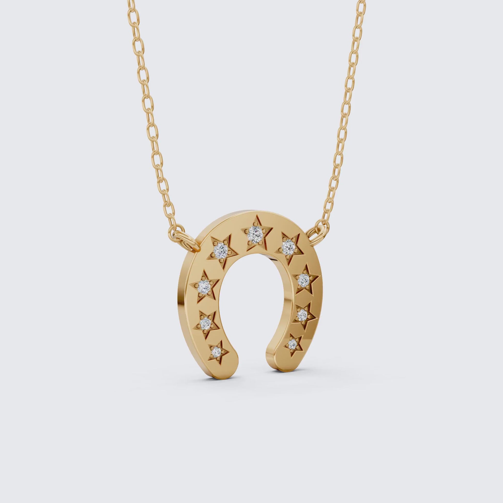 Star-Set Horseshoe Charm Lucky Pendant in Lab Diamond – 14k Solid Gold, 0.16 TCW Round Cut Lab Created Diamonds, Everyday Pendant Gift for Her