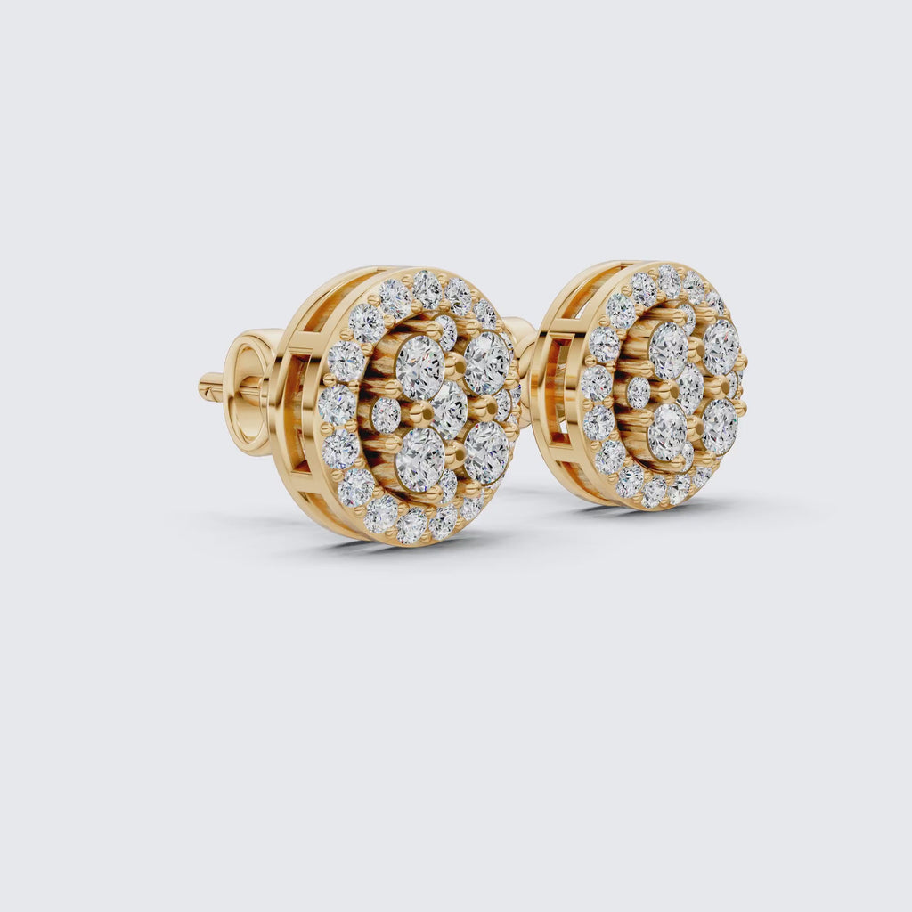 Stunning Round Cluster Stud Wedding Earrings in Lab Diamond-14K Solid Gold, Bridal Jewelry, Anniversary Gift For Women
