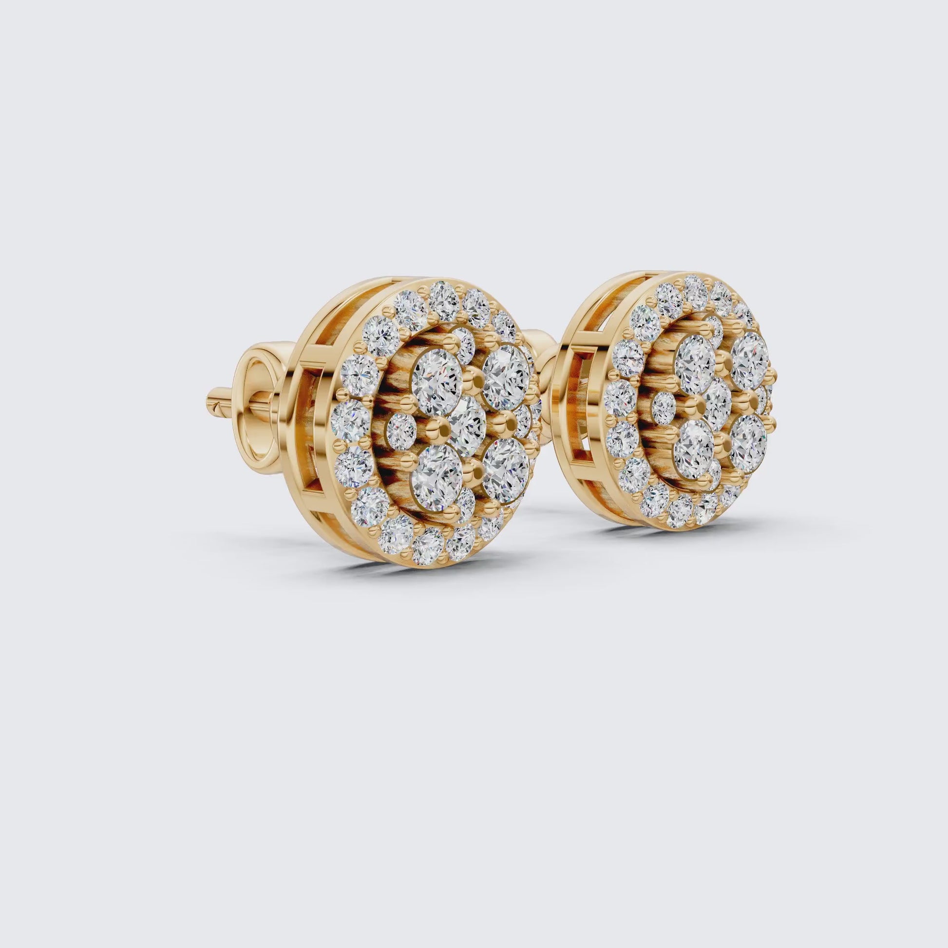 Stunning Round Cluster Stud Wedding Earrings in Lab Diamond-14K Solid Gold, Bridal Jewelry, Anniversary Gift For Women