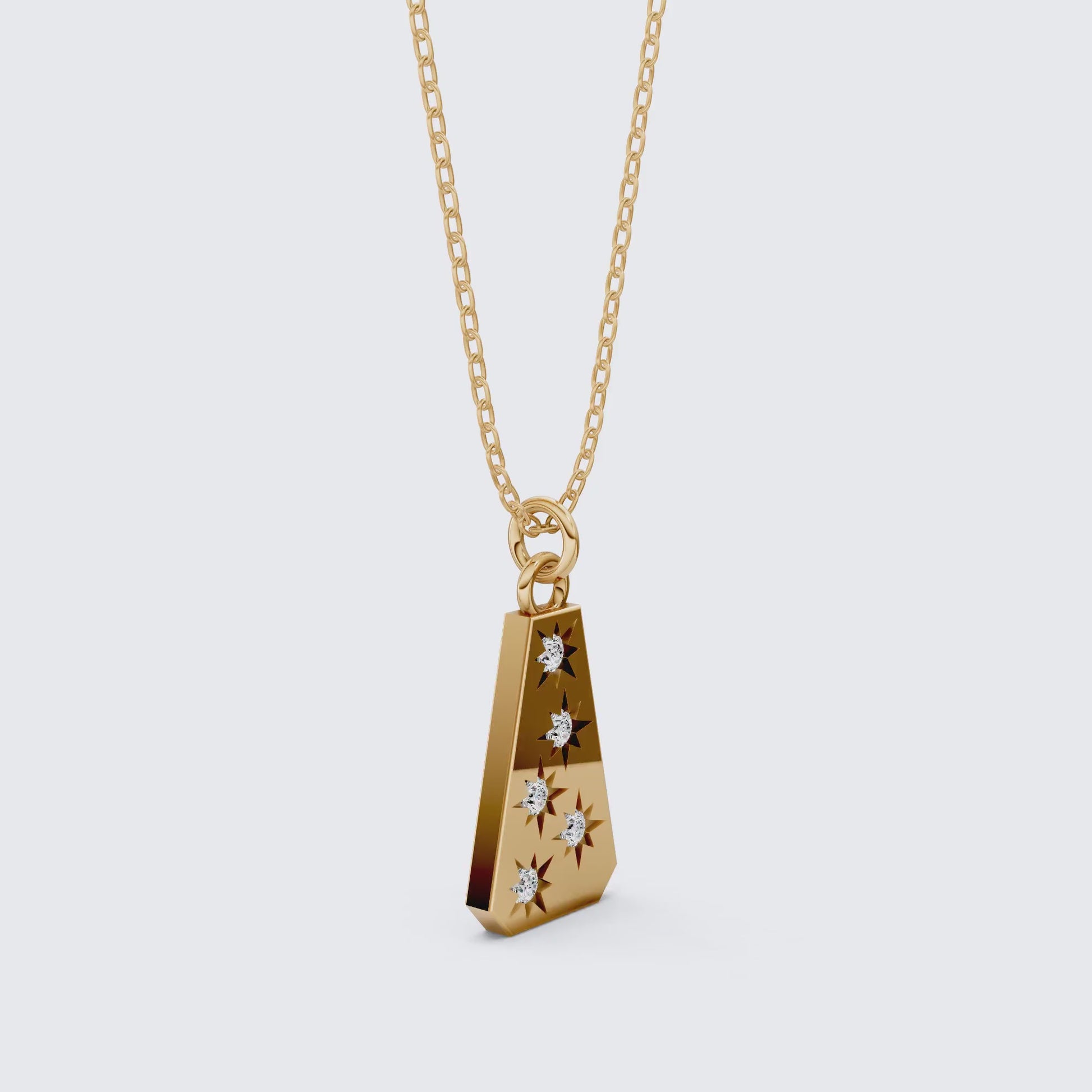 Minimalist Tapered Rectangle Star Engraved Tag Everyday Pendant in Lab Grown Diamond-14k Solid Gold, Birthday Gift For Women, Wedding Jewelry