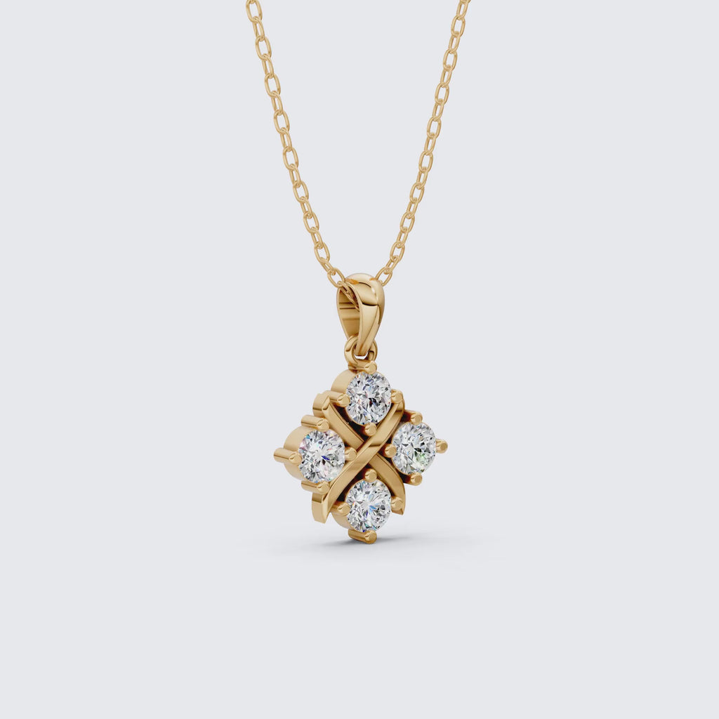 Unique X Style Four Stone Clover Cross Pendant in Lab Grown Diamond-14k Solid Gold, Wedding Gift for Women, Everyday Pendant