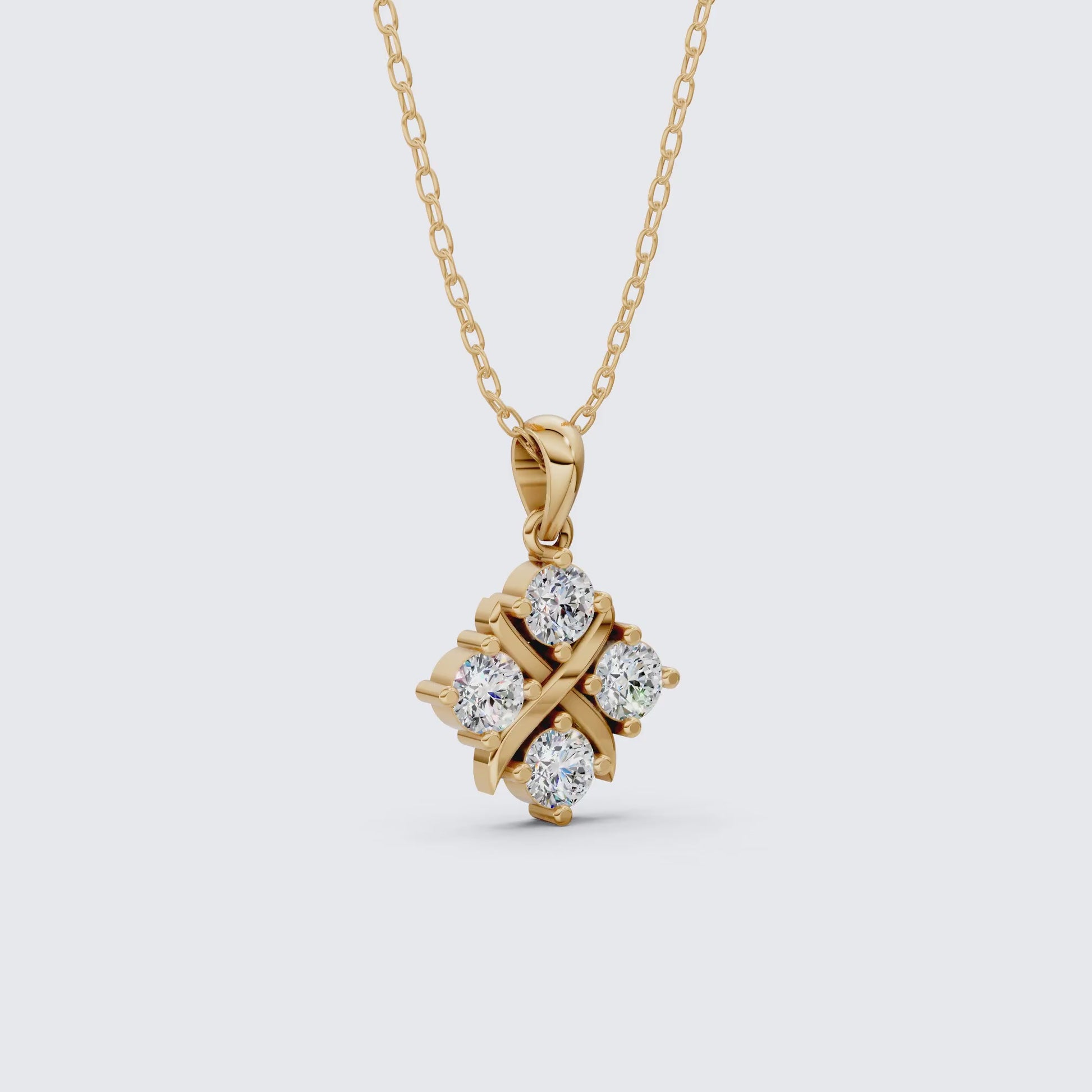 Unique X Style Four Stone Clover Cross Pendant in Lab Grown Diamond-14k Solid Gold, Wedding Gift for Women, Everyday Pendant