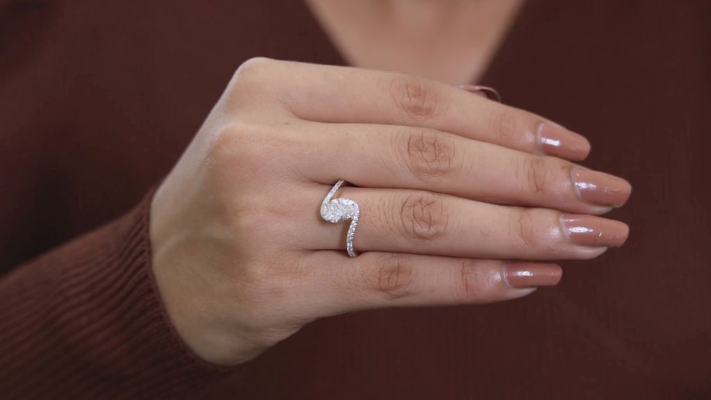 1.00 CT Oval Cut Bypass Solitaire Pave Engagement Ring in Lab Diamond - 14K Solid Gold, Birthday Gift For Her, Everyday Unique Jewelry