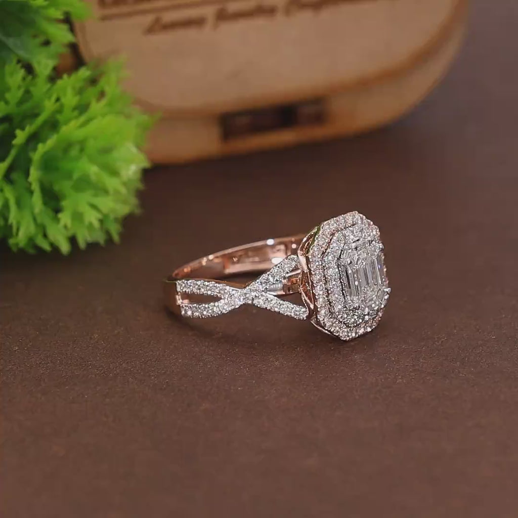 Double Halo Split Shank Pie-Cut Engagement Ring in 14K Solid Gold, 1.28 TCW Pie-cut/Round Cut Natural Diamonds, Wedding Gift for Women, Luxury Bridal Jewelry
