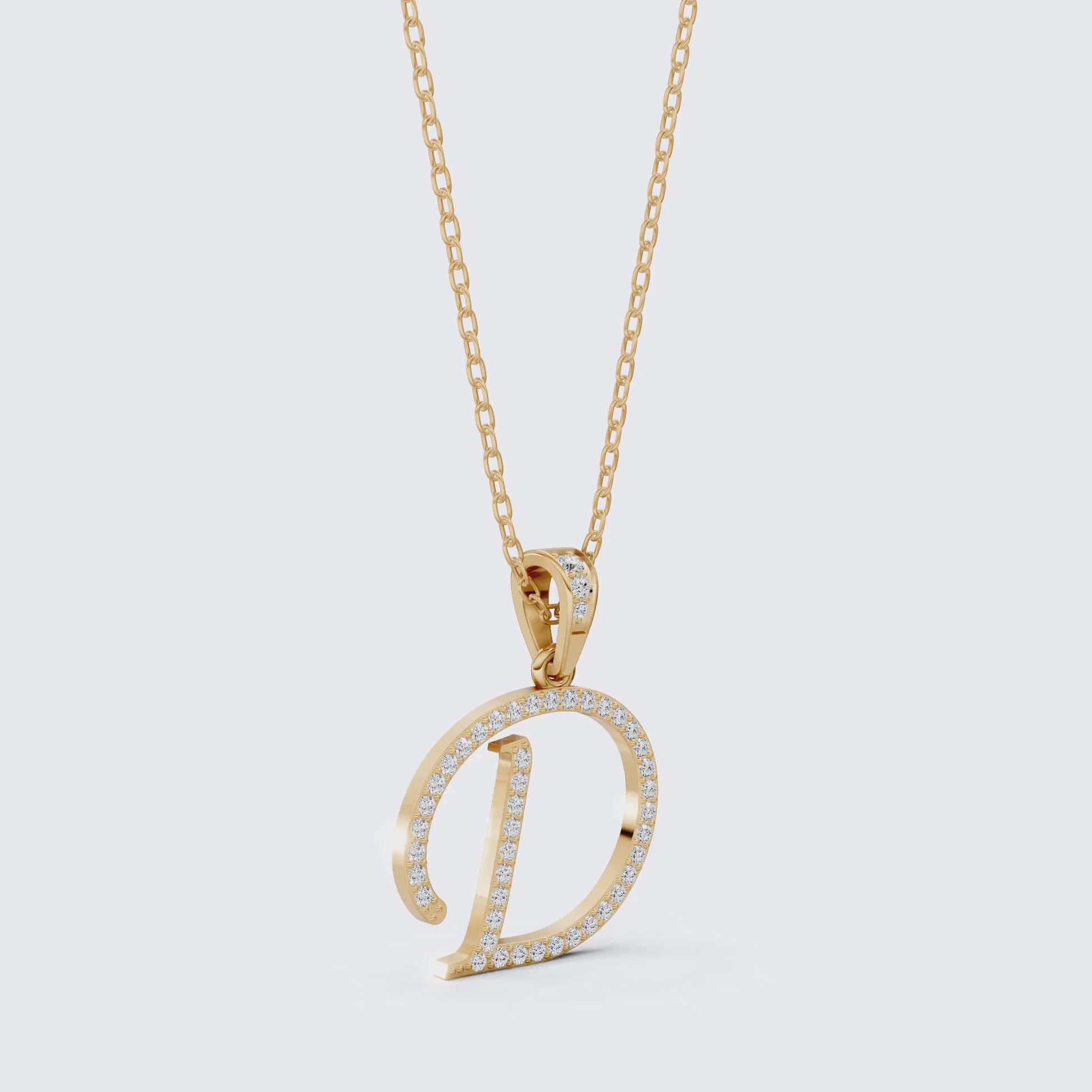 Pavé Letter D Alphabet Pendant in Lab Grown Diamond – 18k Solid Gold, Birthday Gift For Him/Her, Daily Wear Pendant