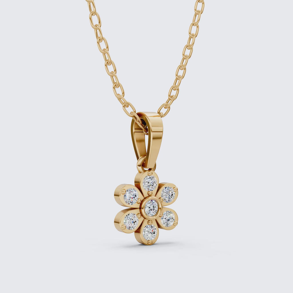 Romantic Daisy Flower Cluster Pendant in Lab Diamond-14k Solid Gold, Unique Pendant, Bridesmaid Jewelry