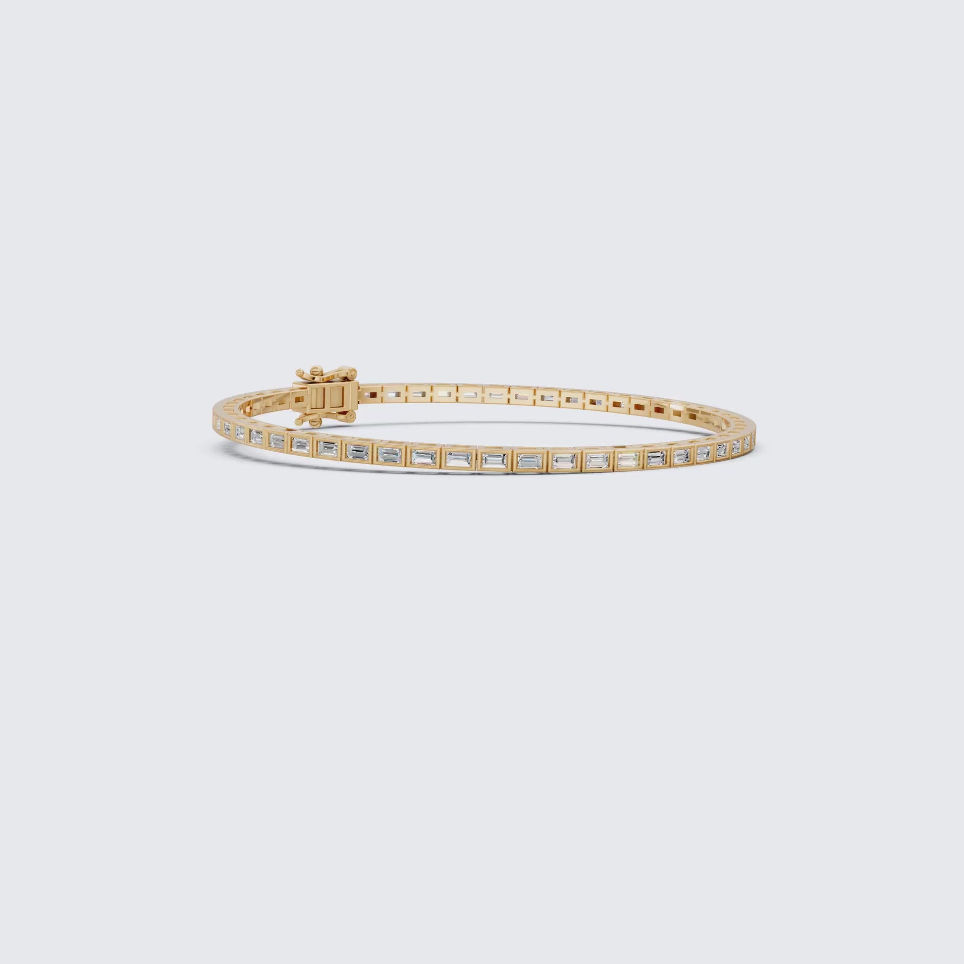 Luxury Bezel Set Tennis Bracelet in 14k Solid Gold, 2.55 TCW Baguette Cut Lab Grown Diamonds, Wedding Gift for Women, Handmade Jewellry