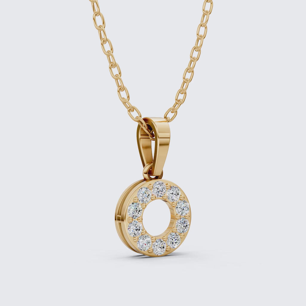 Modern Halo Open Circle Unique Pendant in Lab Grown Diamond-14k Solid Gold, Elegant Pendant Gift for Wife