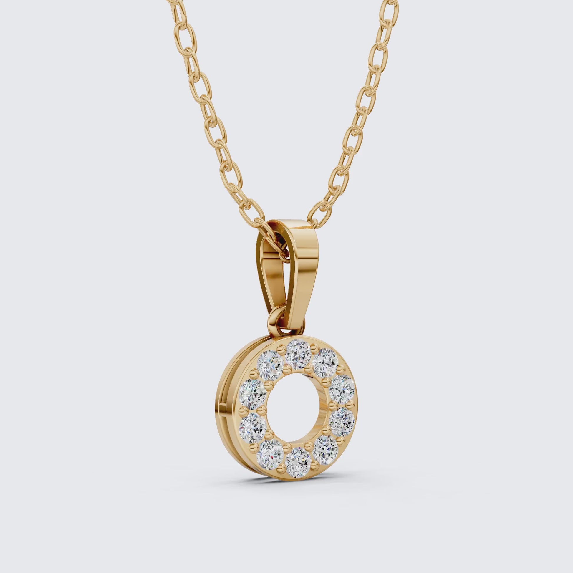 Modern Halo Open Circle Unique Pendant in Lab Grown Diamond-14k Solid Gold, Elegant Pendant Gift for Wife