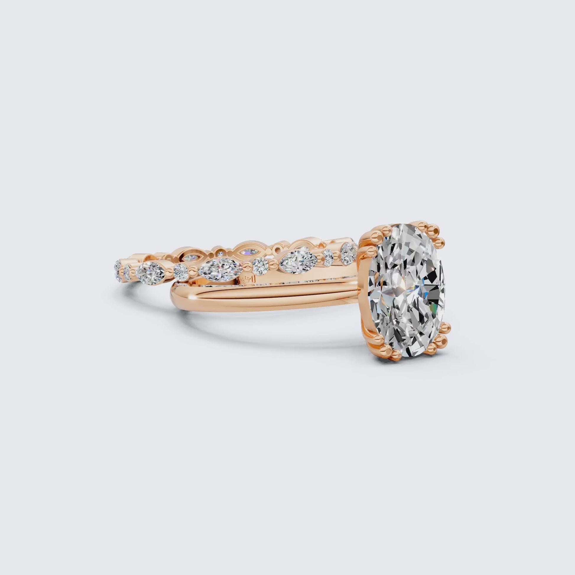 Oval Cut Solitaire Ring with Matching Marquise Full Eternity Band in 14k Solid Gold, 2.25 CT Oval Cut lab Created Diamond, Bridal Ring Set Gift For Wife