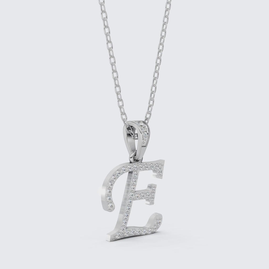 Custom E Letter Round Cut Lab Diamond Initial Pendant, Cursive Letter Alphabet Pendant, Birthday Gift For Her/Him