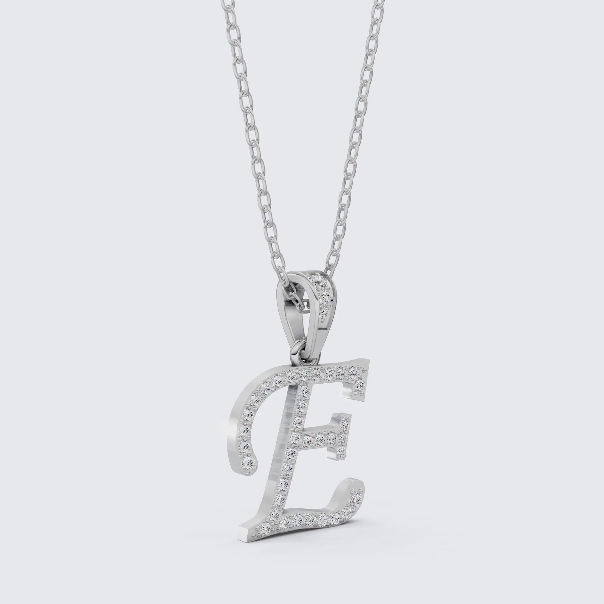 Custom E Letter Round Cut Lab Diamond Initial Pendant, Cursive Letter Alphabet Pendant, Birthday Gift For Her/Him