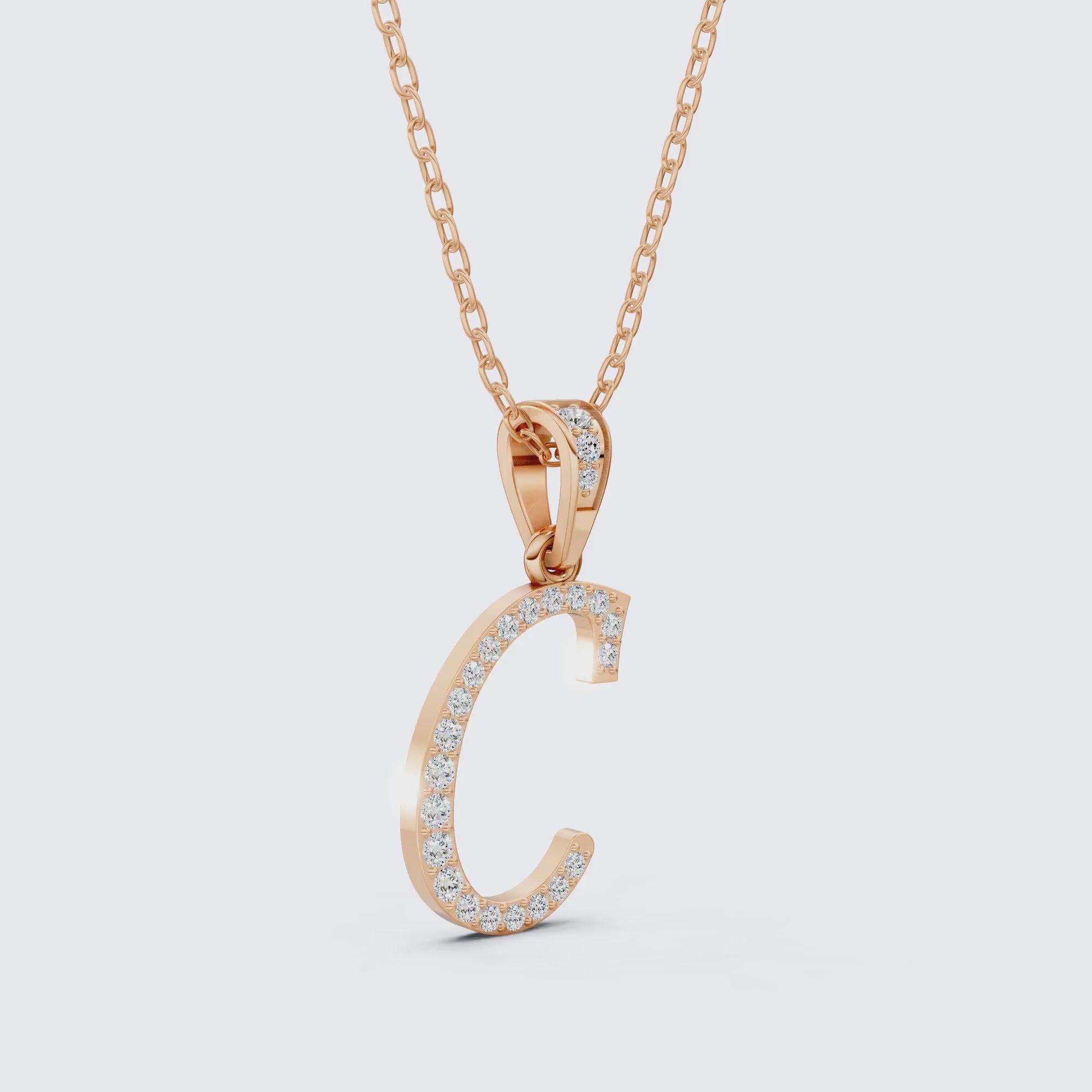Pavé Script Letter C Initial Pendant in Lab Diamond – 14k Solid Gold, Alphabet Jewelry Gift for Women, Daily Wear Pendant