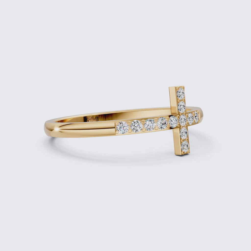 Classic Pavé Cross Promise Ring in Lab Grown Diamond – 14K Solid Gold, Minimalist Religious Ring, Everyday Jewelry Gift