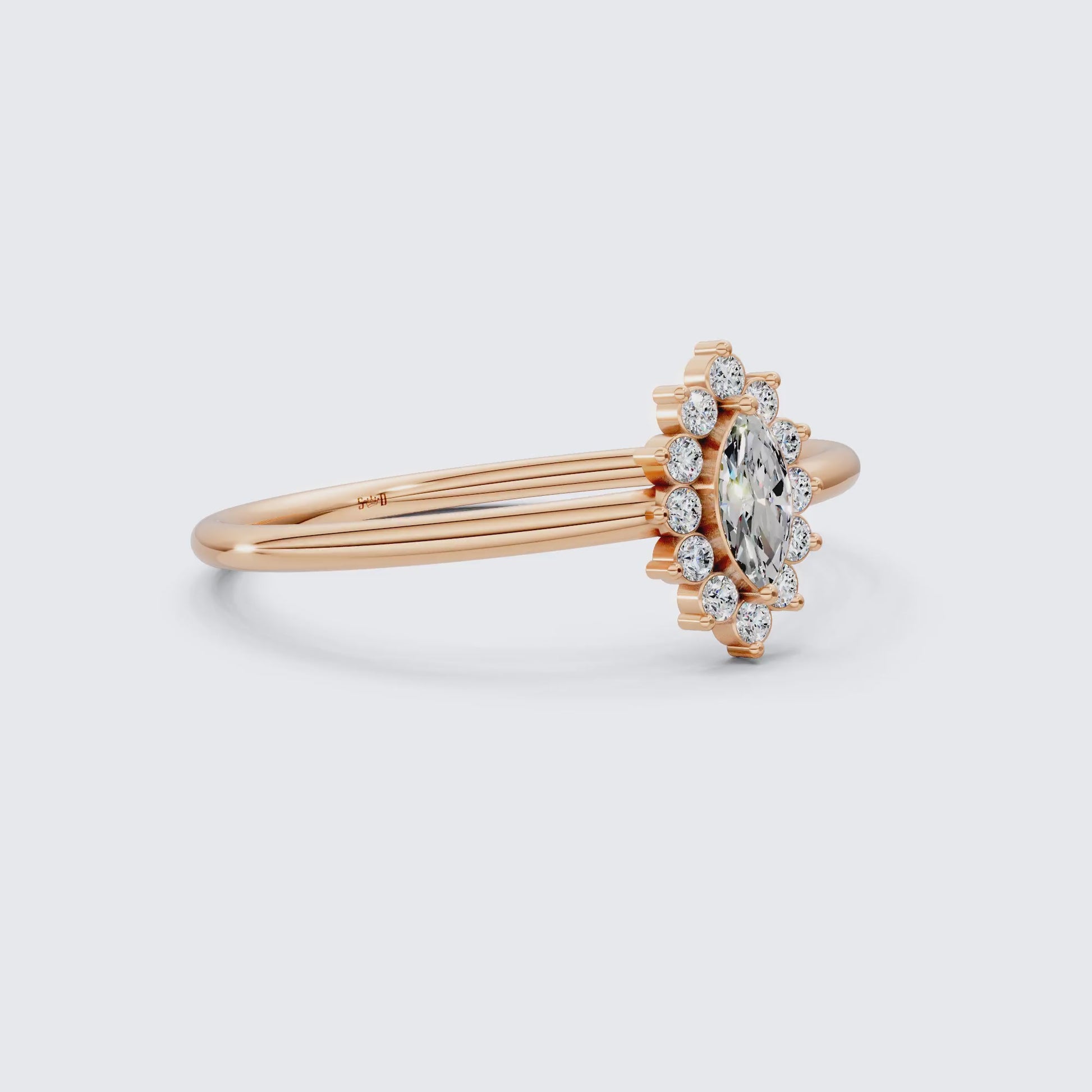 Marquise Floral Halo Cluster Engagement Ring in 14k Solid Gold, Unique Halo Wedding Band, Birthday Gift for Wife, Handmade Jewelry