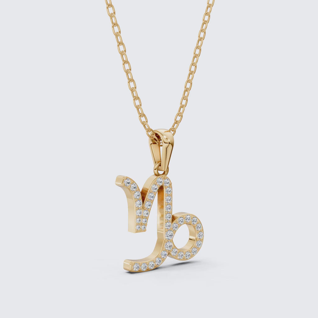 Capricorn Zodiac Pavé Charm Pendant in Lab Grown Diamond – 14k Solid Gold, Birthday Gift for Him, Lucky Pendant