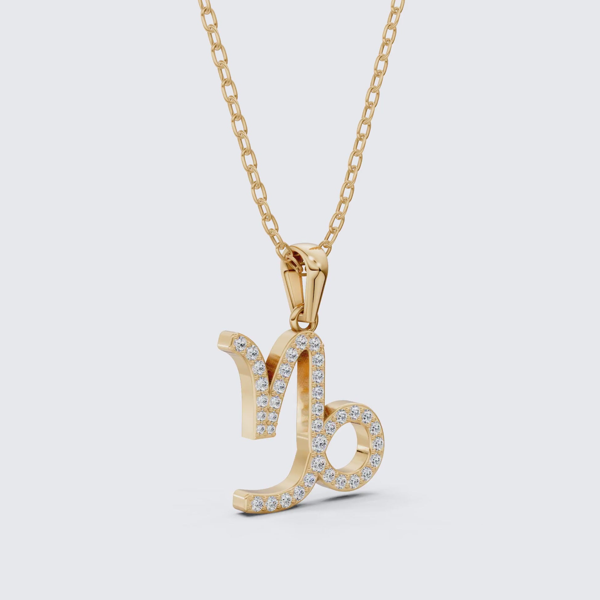 Capricorn Zodiac Pavé Charm Pendant in Lab Grown Diamond – 14k Solid Gold, Birthday Gift for Him, Lucky Pendant