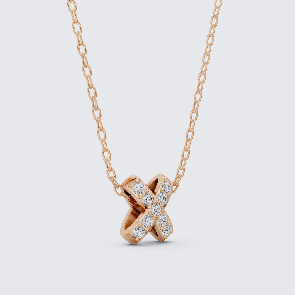 Dainty Criss-Cross X Pendant Necklace in Lab Grown Diamond-14k Solid Gold, Birthday Gift for Women,