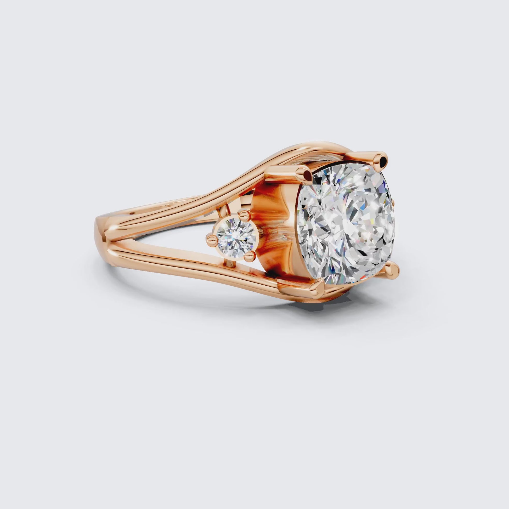 Modern Split Shank Three Stone Wedding Ring in Lab Grown Diamond – 14k Solid Gold, Luxurious GIft for Women, Everyday Jewelry