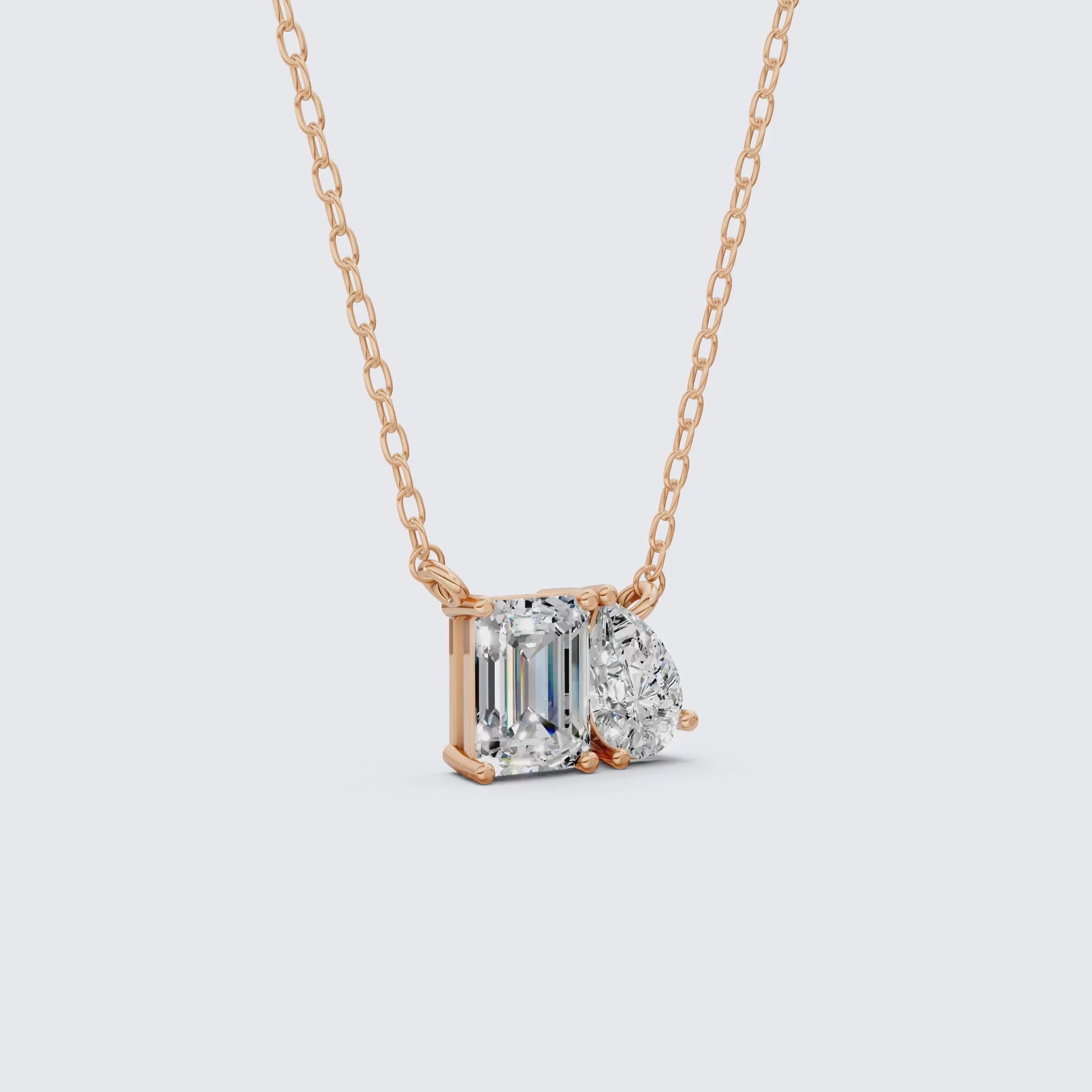 Modern Toi et Moi Two Stone Wedding Pendant in 14K Solid Gold, 2.55 TCW Emerald/Pear Cut Lab Grown Diamonds, Elegant Gift for Wife