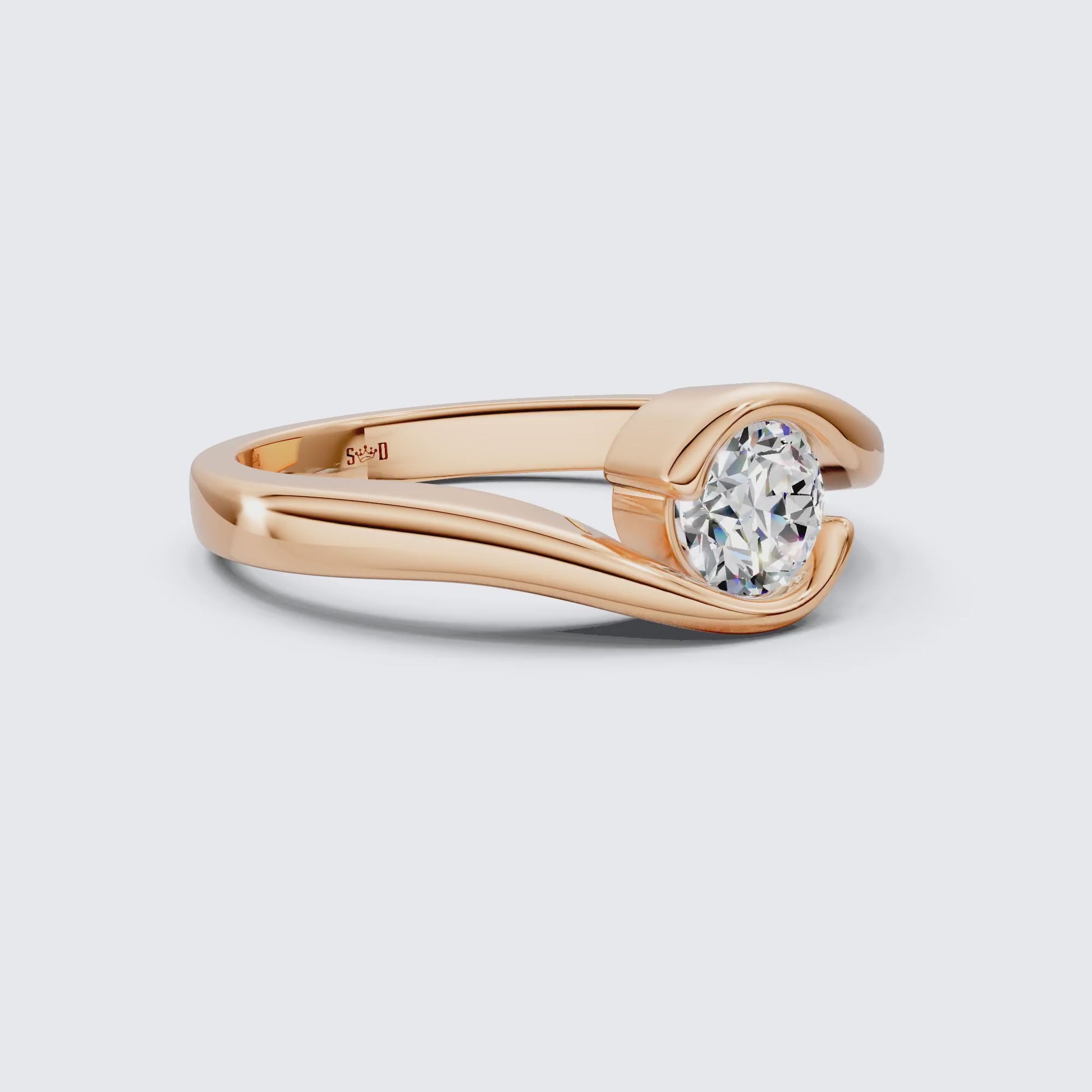 Swirl Bypass Solitaire Semi-Bezel Engagement Ring in 18K Rose Gold, 0.50 CT Round Cut Lab Grown Diamond, Promise Ring For Her