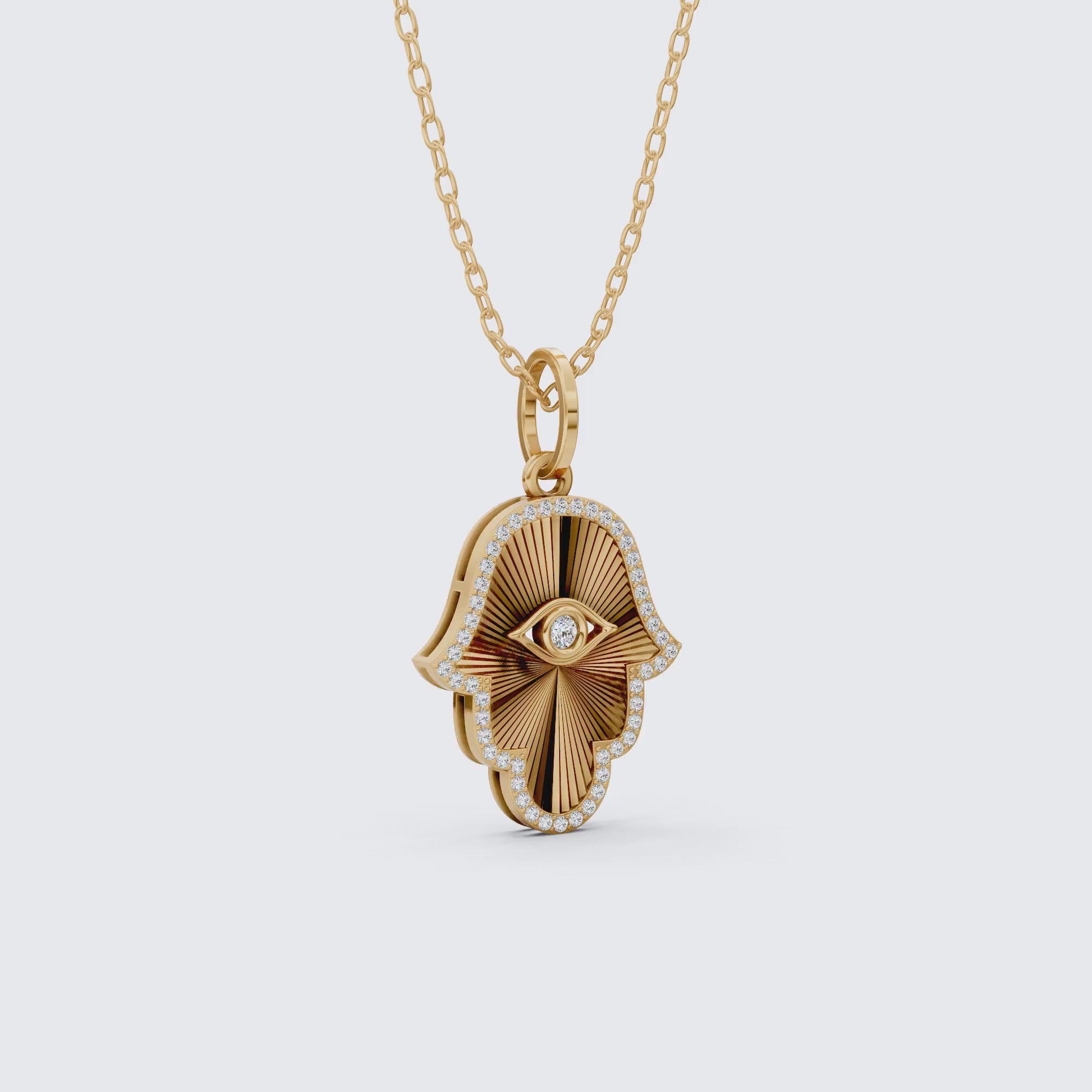 Luxury Hamsa Hand Evil Eye Medallion Pendant in Lab Grown Diamond-14k Solid Gold, Unique Pendant For Women, Everyday Jewelry