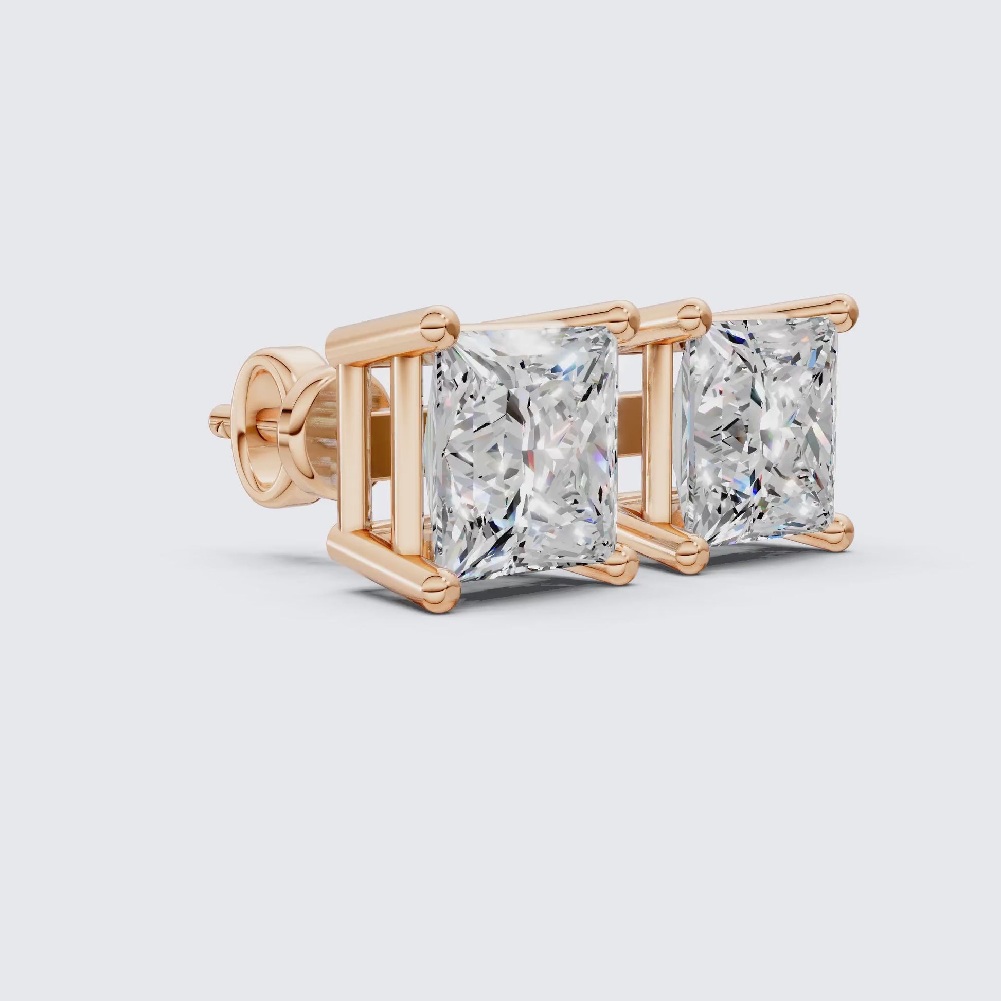 Minimalist Solitaire Stud Earrings in 14K Solid Gold, 2.00 TCW Princess Cut Lab Grown Diamonds, Birthday Gift for Women/Men
