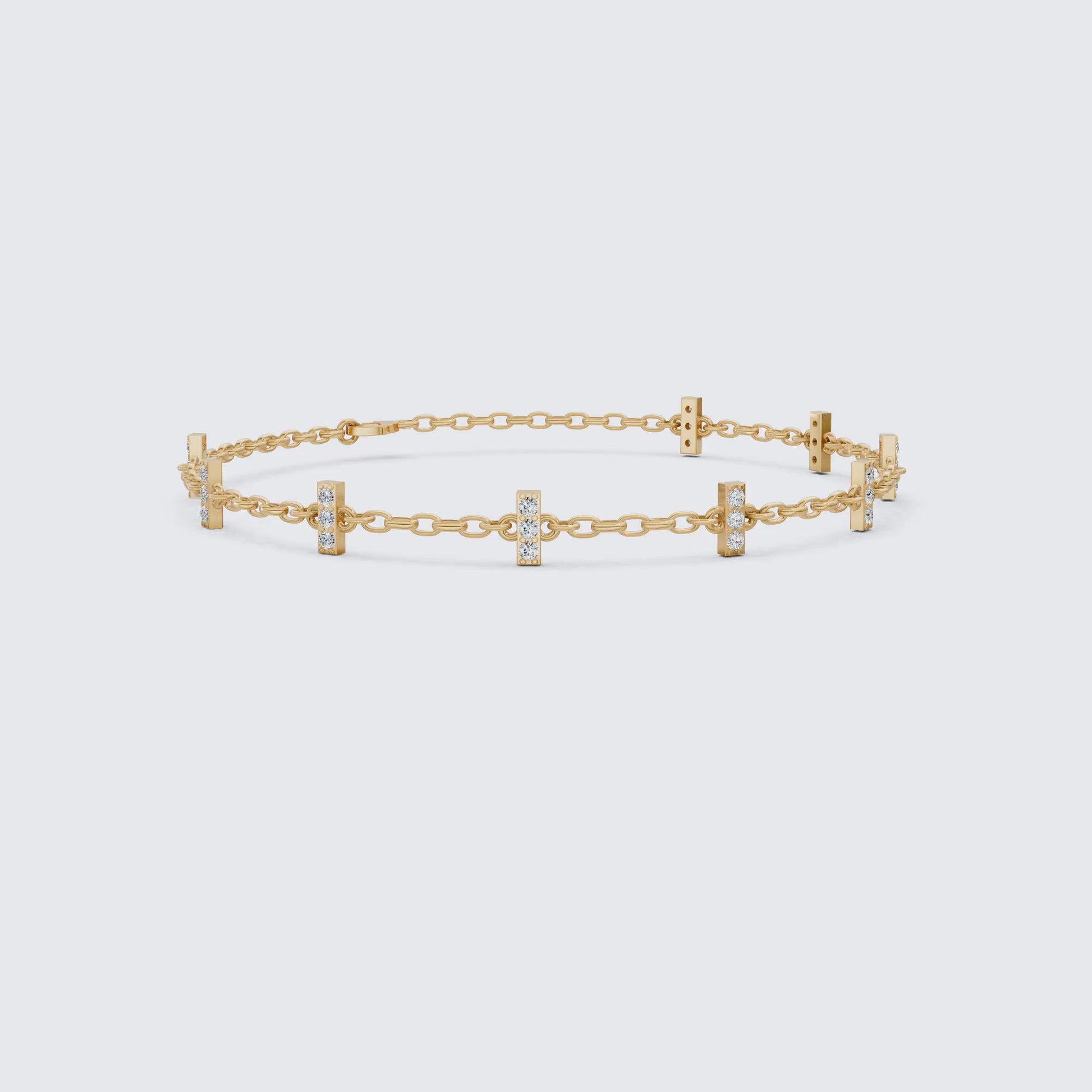Faith-Inspired Cross Bar Station Pavé Chain Bracelet in Lab Grown Diamond-14k Solid Gold, Daily Wear Bracelet For Women, Everyday Luxury Gift