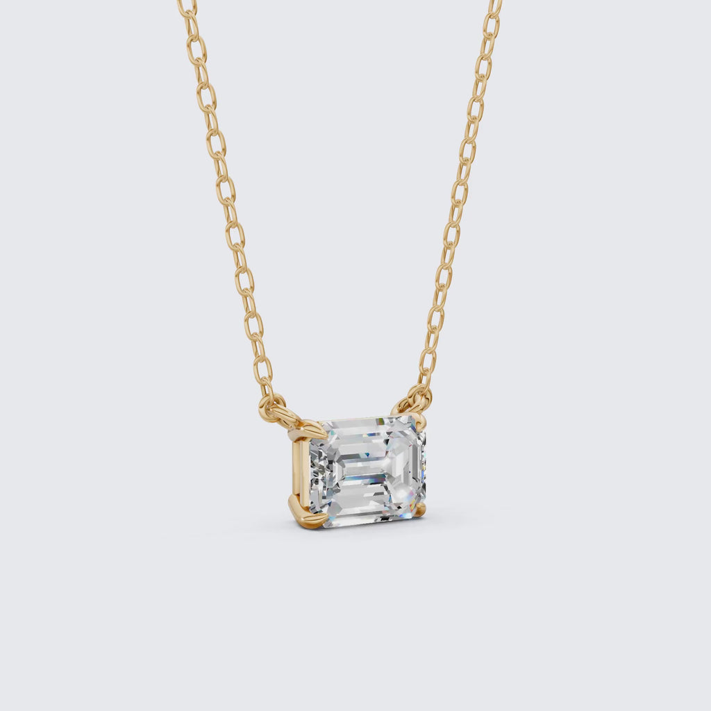 East-West Emerald Cut Solitaire Pendant Necklace in 14k Solid Gold, 2.50 CT Emerald Cut Lab Grown Diamond, Wedding Gift for Wife, Handmade Jewelry