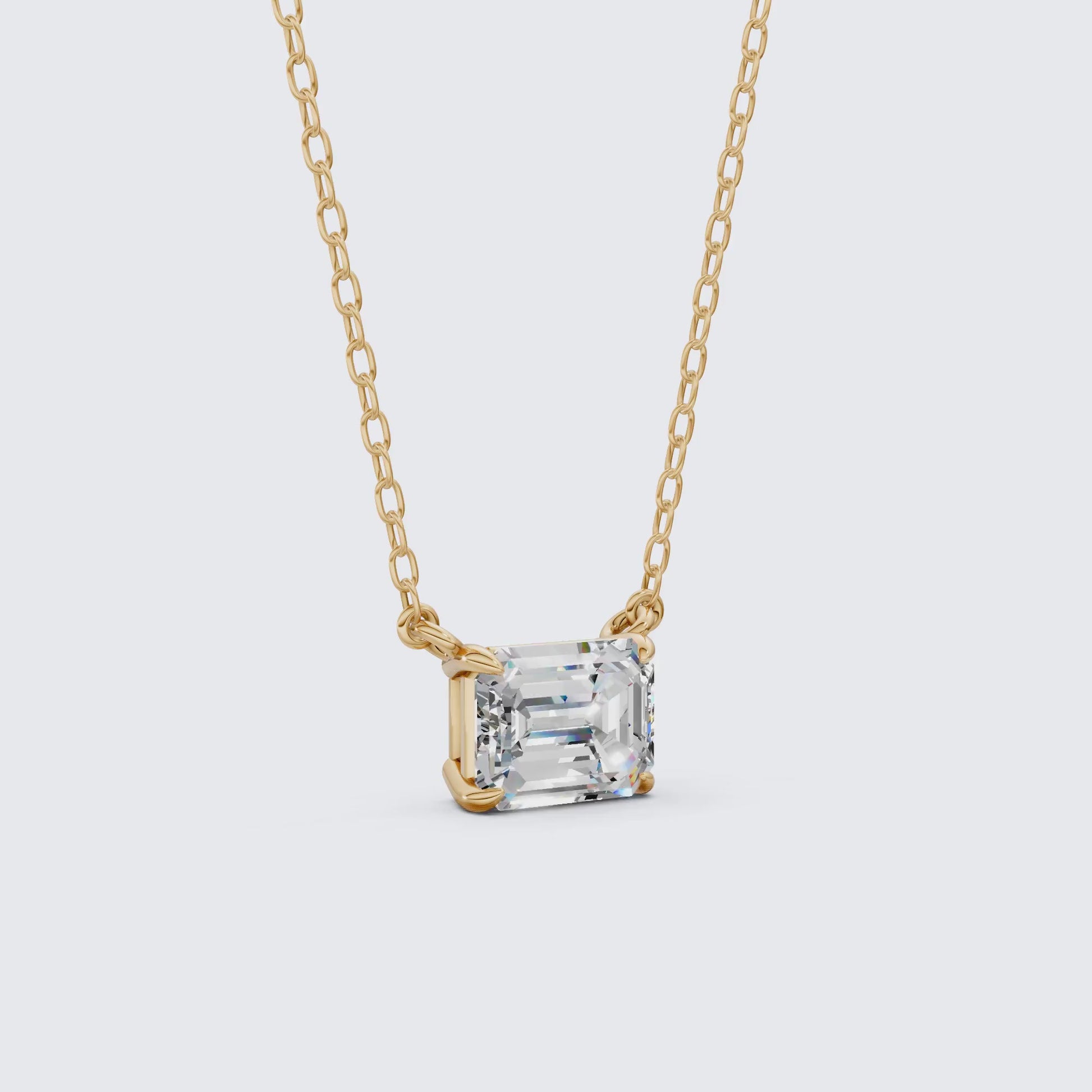 East-West Emerald Cut Solitaire Pendant Necklace in 14k Solid Gold, 2.50 CT Emerald Cut Lab Grown Diamond, Wedding Gift for Wife, Handmade Jewelry