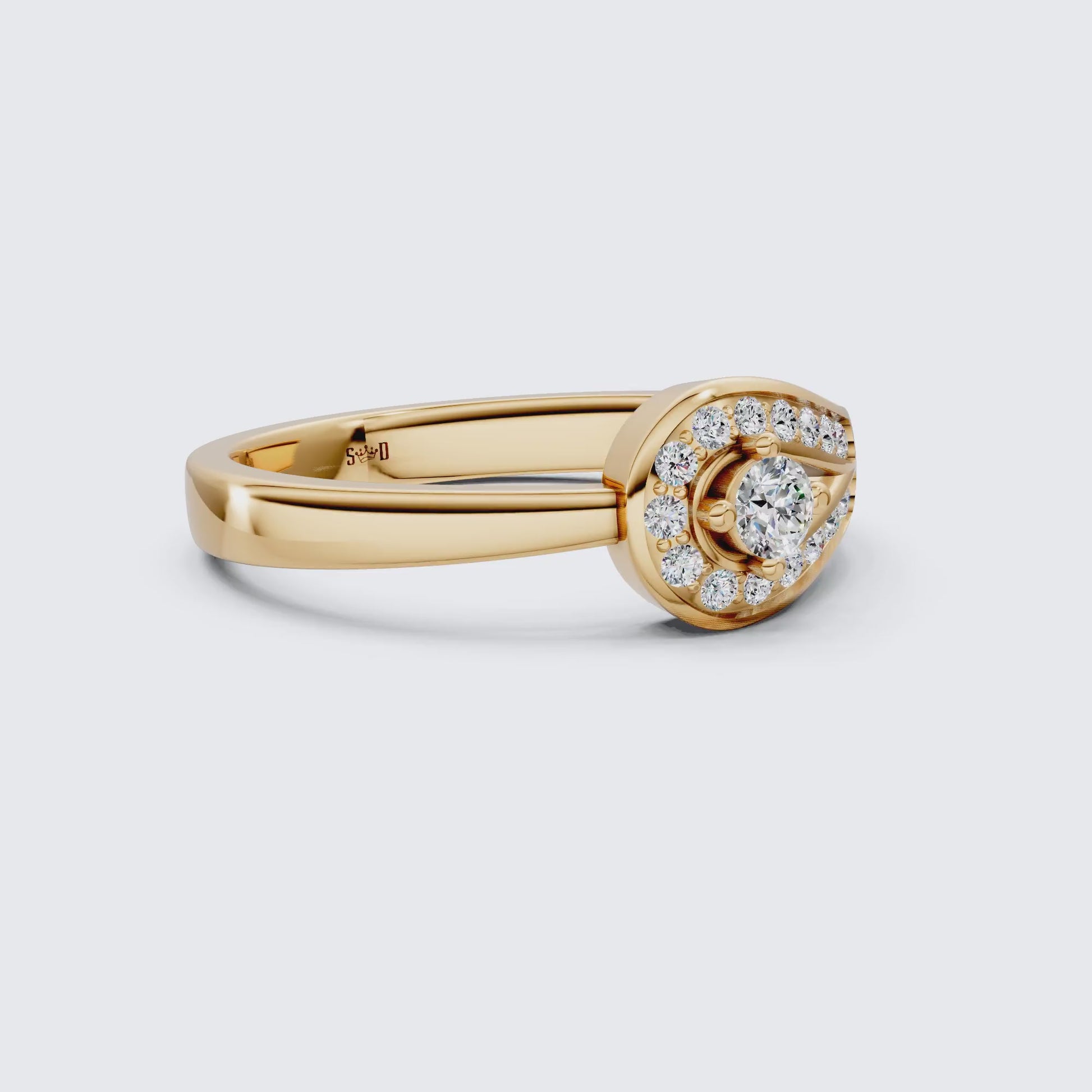 Teardrop Halo Solitaire Wedding Ring in 14k Yellow Gold, Elegant Halo Ring For Women, Anniversary Gift, Everyday Jewelry