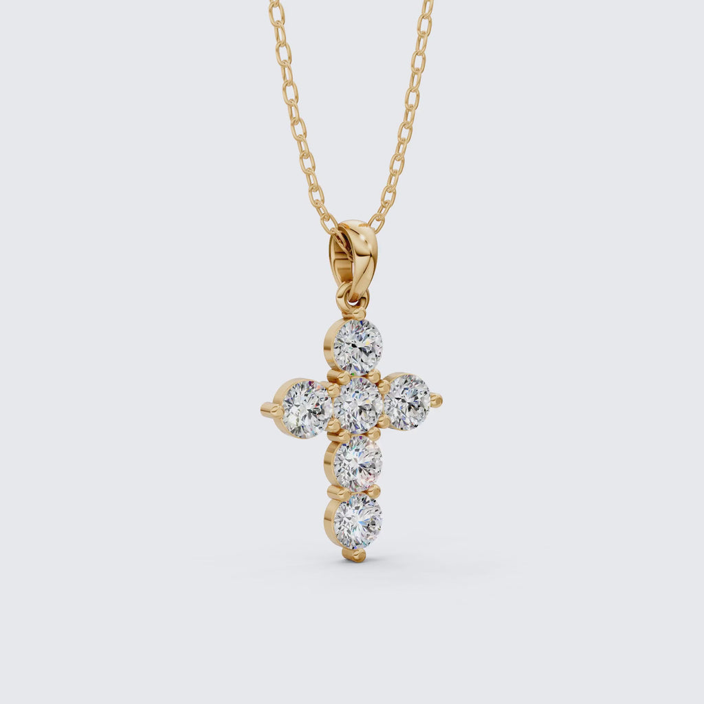 Prong-Set Round Cut Cross Religious Pendant in 14k Solid Gold, 2.16 TCW Round Cut Lab Created Diamonds, Birthday Gift for Her, Faith Jewelry