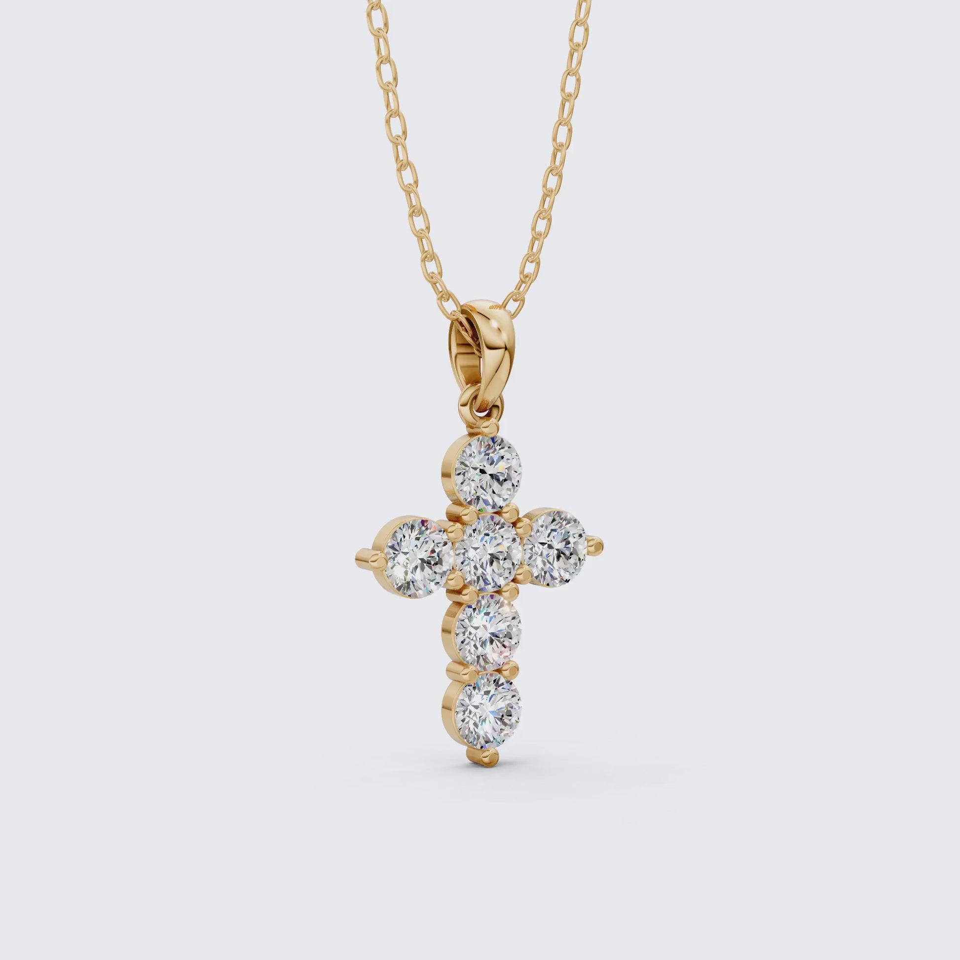 Prong-Set Round Cut Cross Religious Pendant in 14k Solid Gold, 2.16 TCW Round Cut Lab Created Diamonds, Birthday Gift for Her, Faith Jewelry