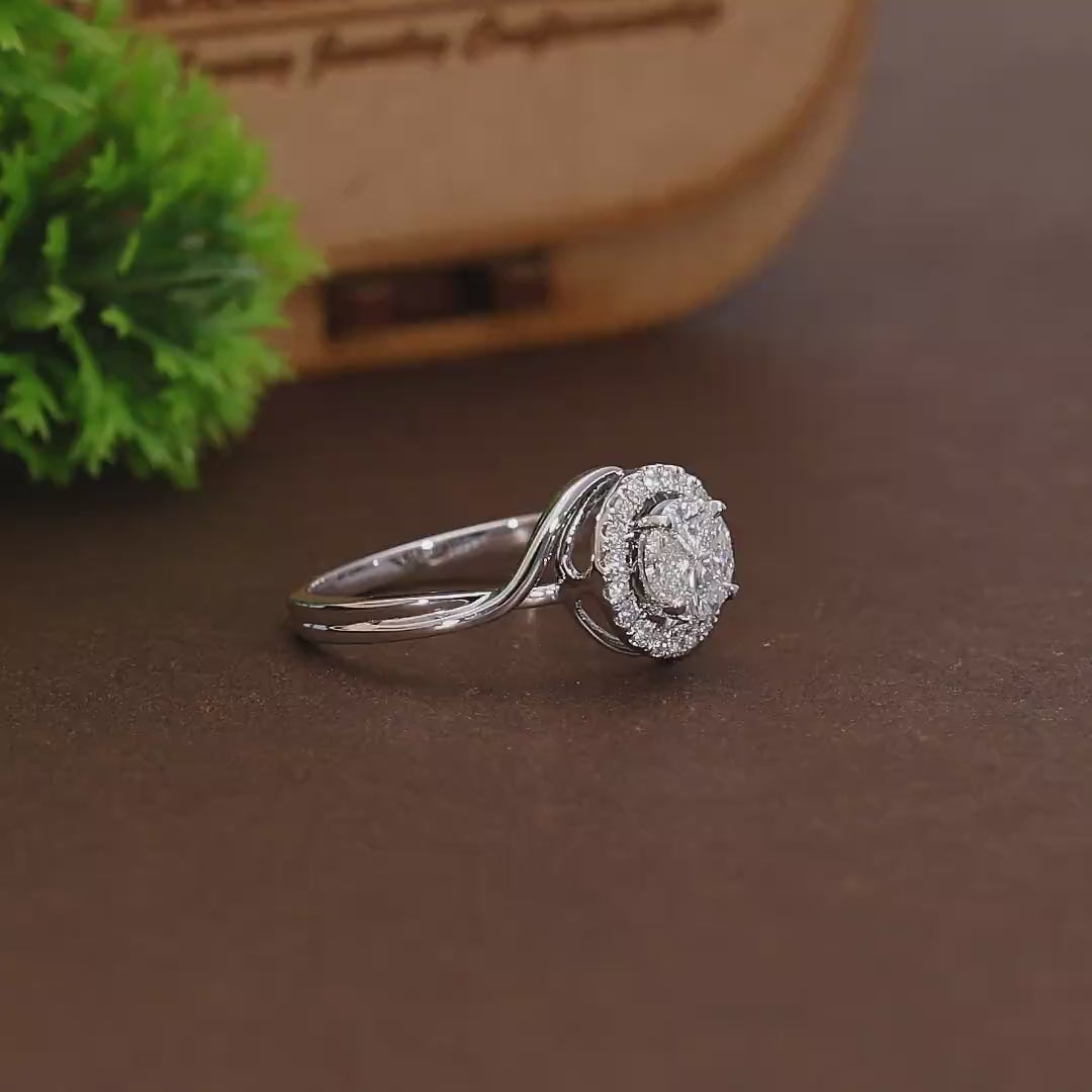 Round Cut Illusion Pie-Cut Halo Bypass Engagement Ring in 9K Solid Gold, 0.59 TCW Round Cut Natural Diamond Unique Ring, Anniversary Gift for Wife, Handmade Jewelry