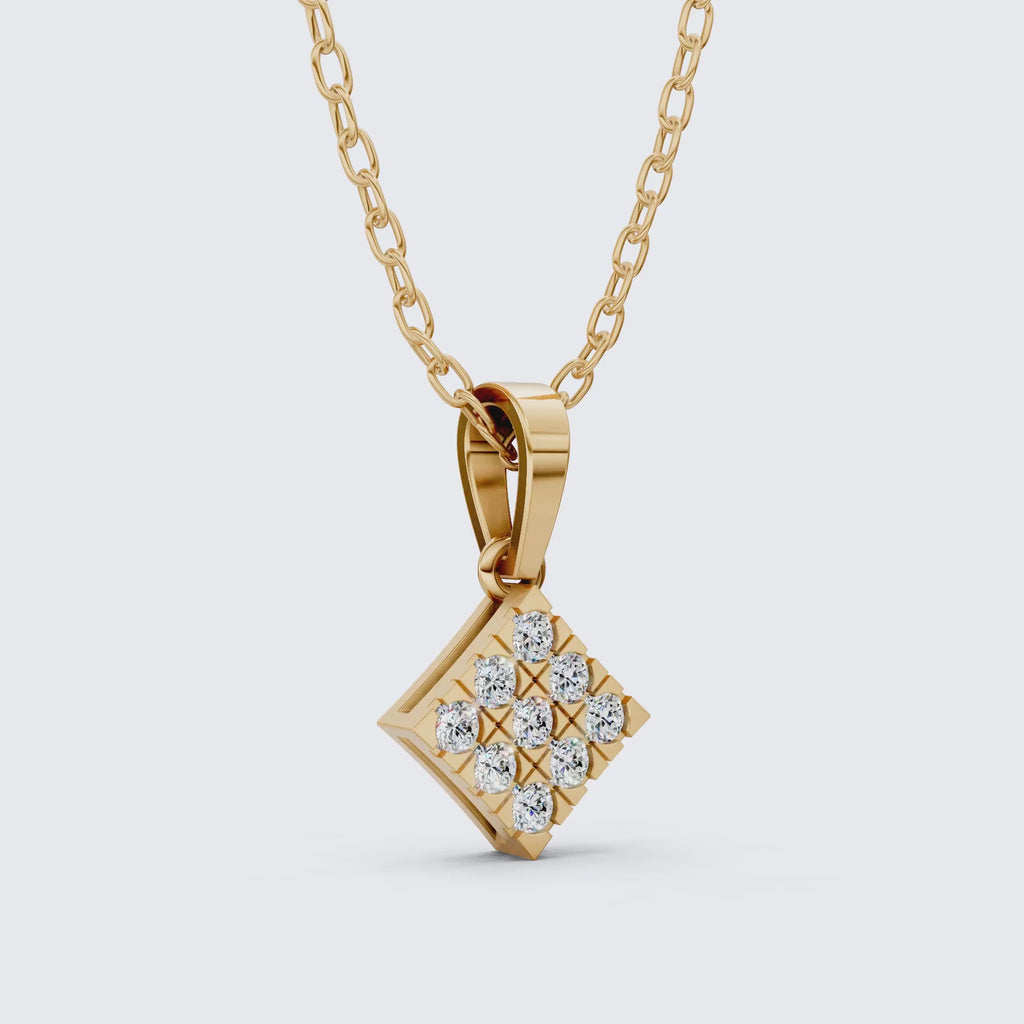 Classic Square Diamond Cluster Pendant in Lab Grown Diamond-14k Solid Gold, Luxury Jewelry Gift for Her, Everyday Jewelry