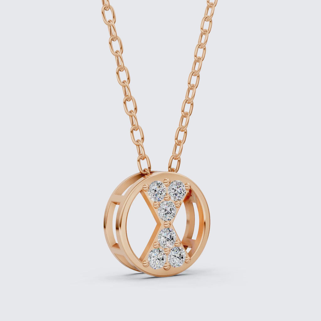 Stylish Hourglass Pavé Circle Diamond Pendant Necklace in Lab Grown Diamond 14k Solid  Gold Pendant for Her