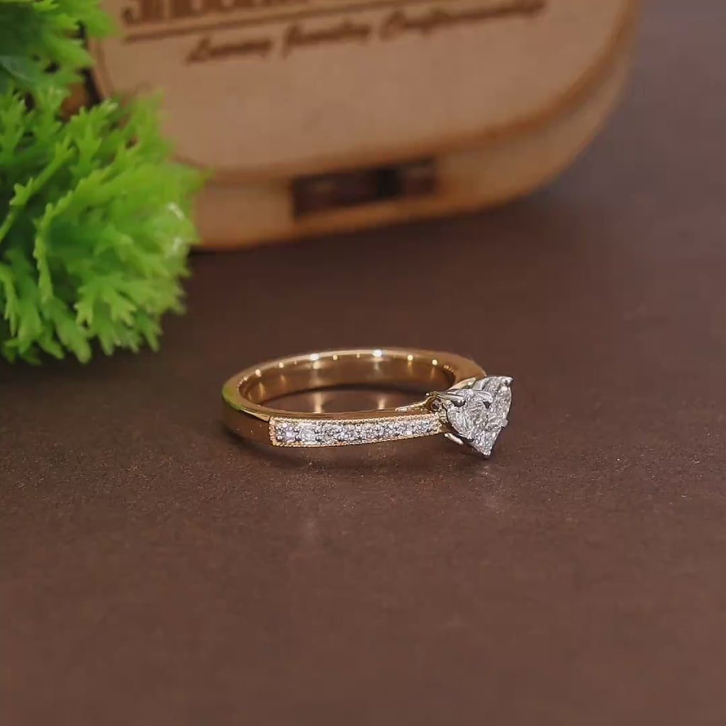Illusion Heart Pave Wedding Ring in Natural Diamond – 14k Solid Gold, Engagement Ring Gift for Women, Everyday Jewelry, Handmade Pie-Cut Ring