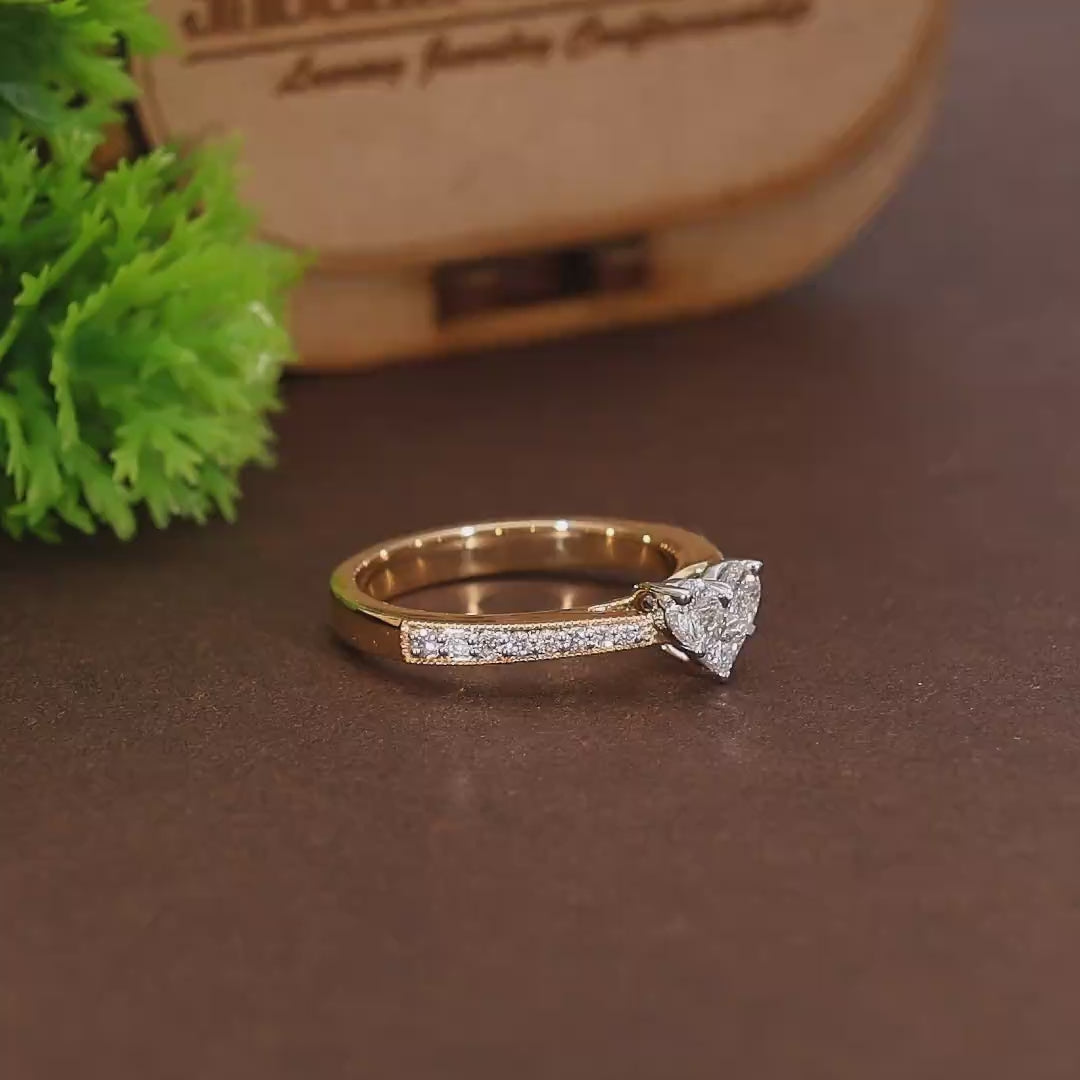 Illusion Heart Pave Wedding Ring in Natural Diamond – 14k Solid Gold, Engagement Ring Gift for Women, Everyday Jewelry, Handmade Pie-Cut Ring